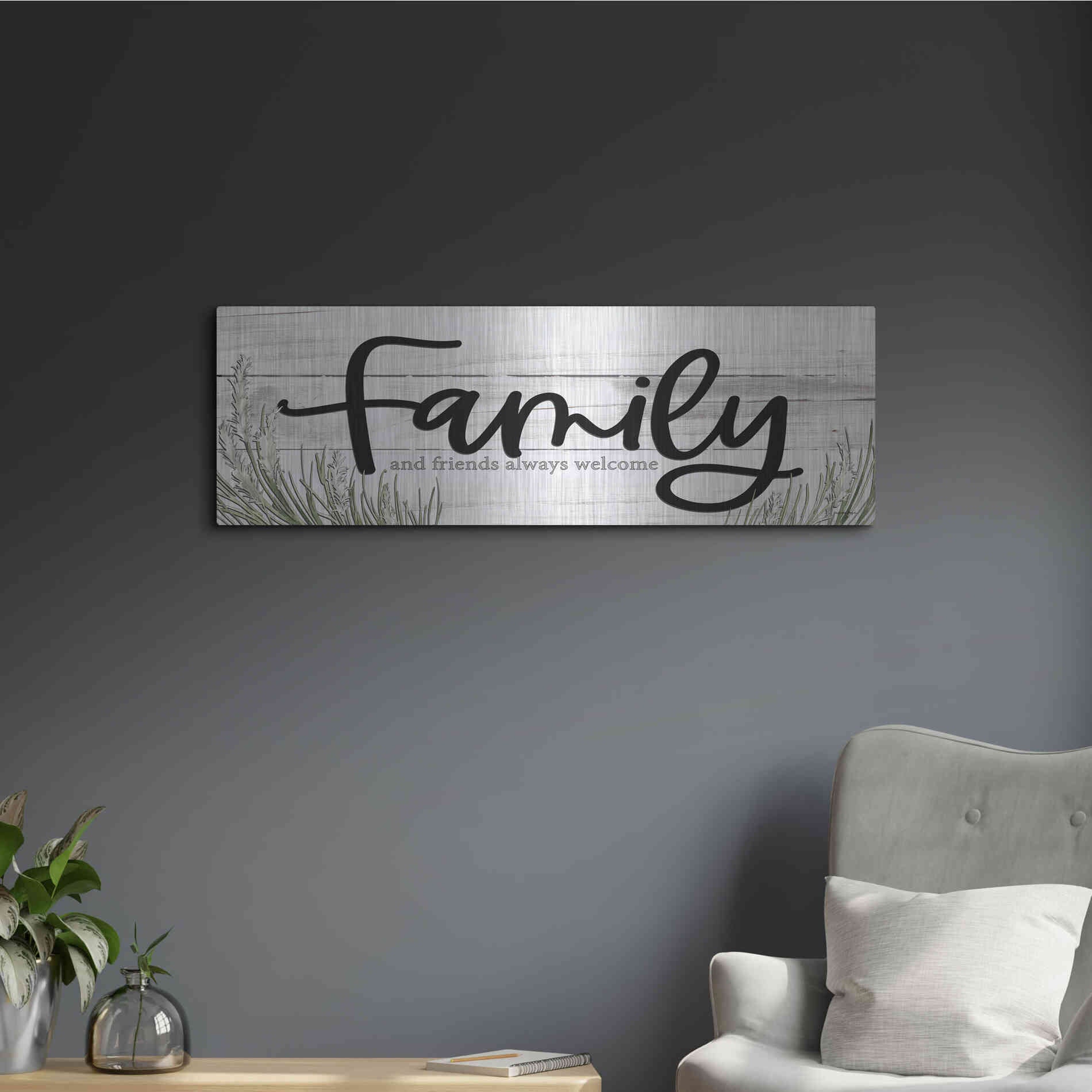 Luxe Metal Art 'Family and Friends Always Welcome ' by Susie Boyer, Metal Wall Art,36x12