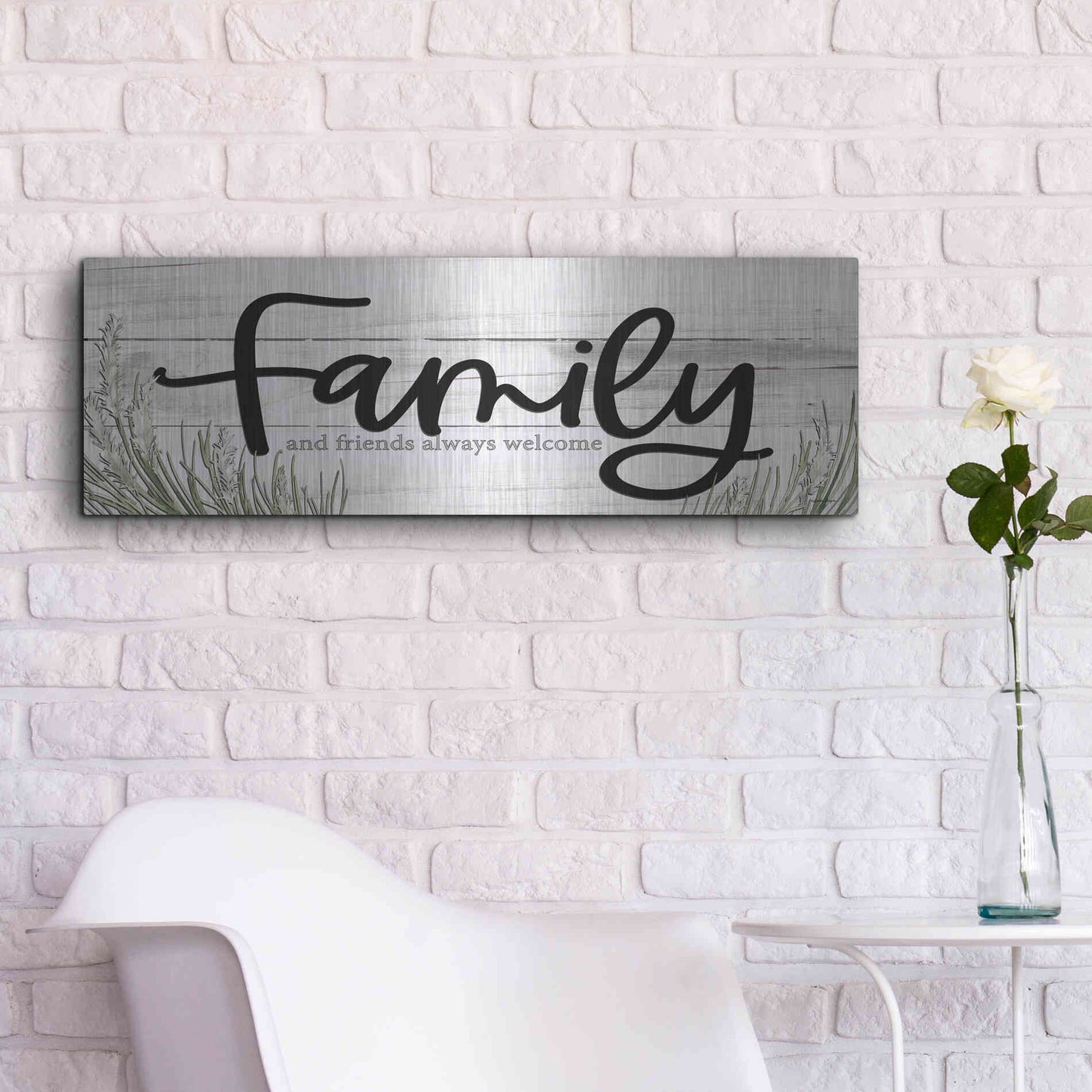 Luxe Metal Art 'Family and Friends Always Welcome ' by Susie Boyer, Metal Wall Art,36x12