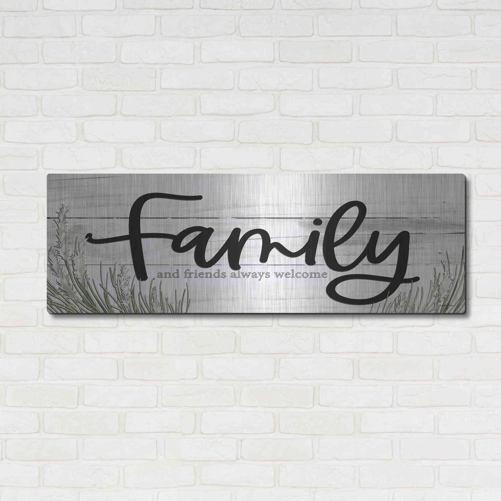 Luxe Metal Art 'Family and Friends Always Welcome ' by Susie Boyer, Metal Wall Art,48x16