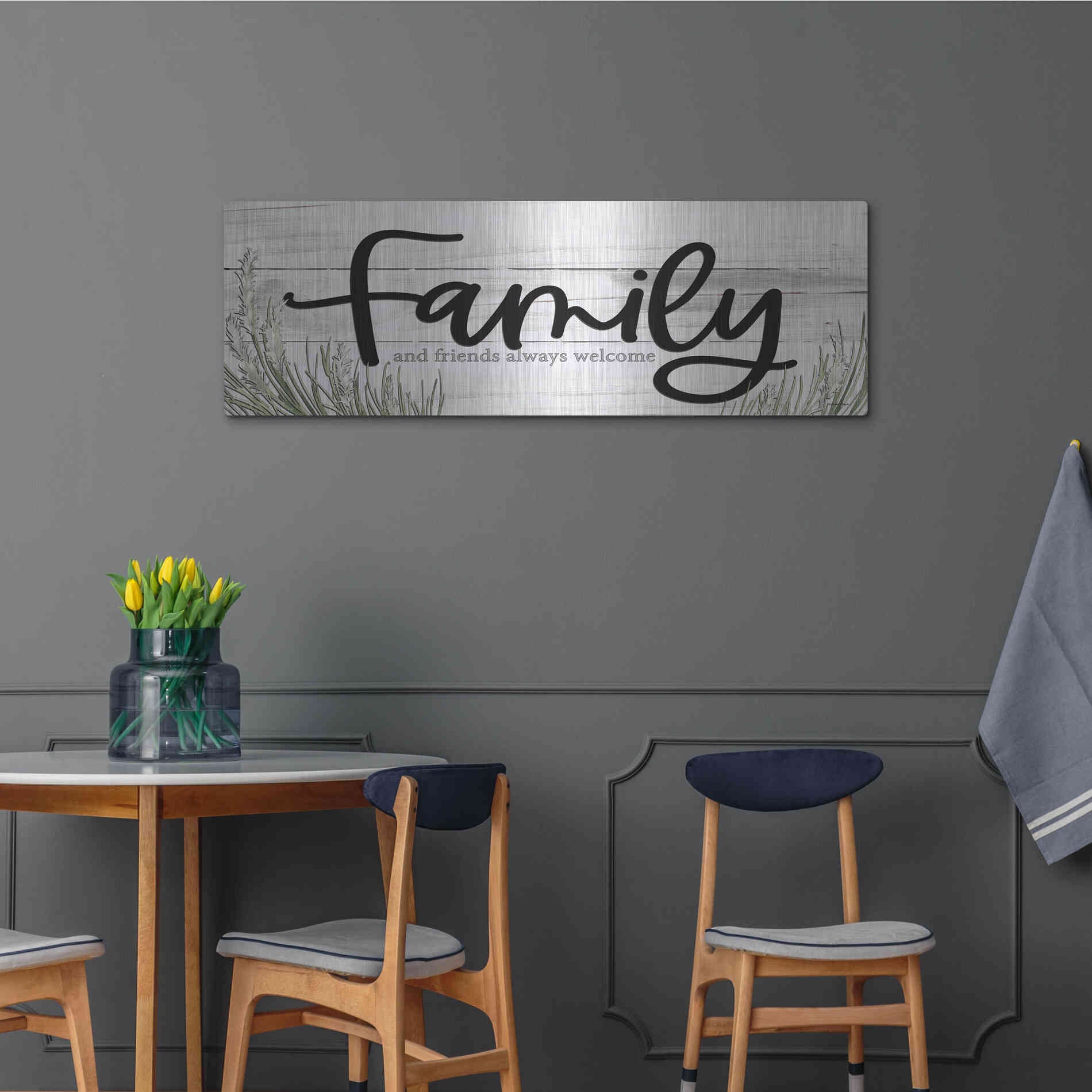 Luxe Metal Art 'Family and Friends Always Welcome ' by Susie Boyer, Metal Wall Art,48x16