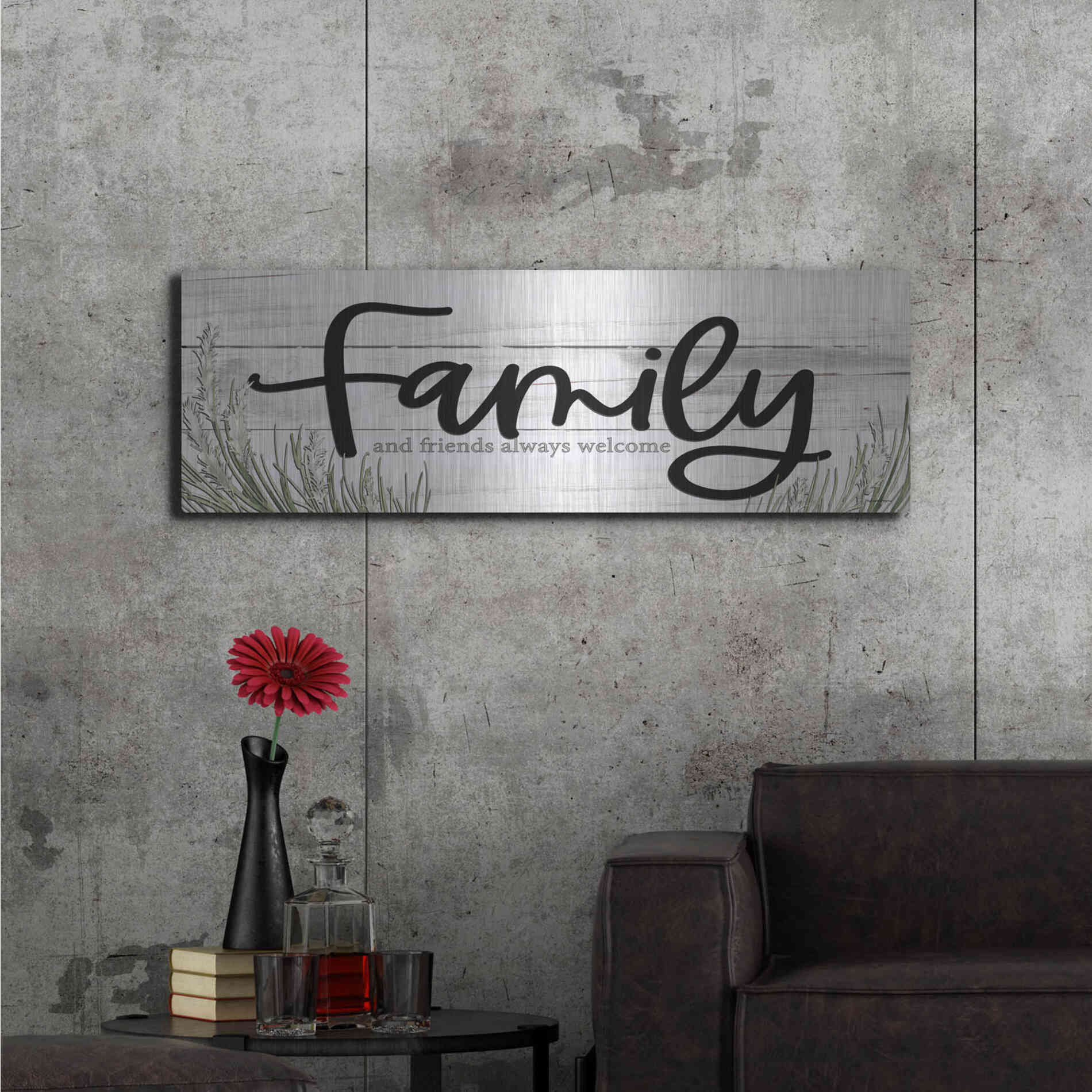 Luxe Metal Art 'Family and Friends Always Welcome ' by Susie Boyer, Metal Wall Art,48x16