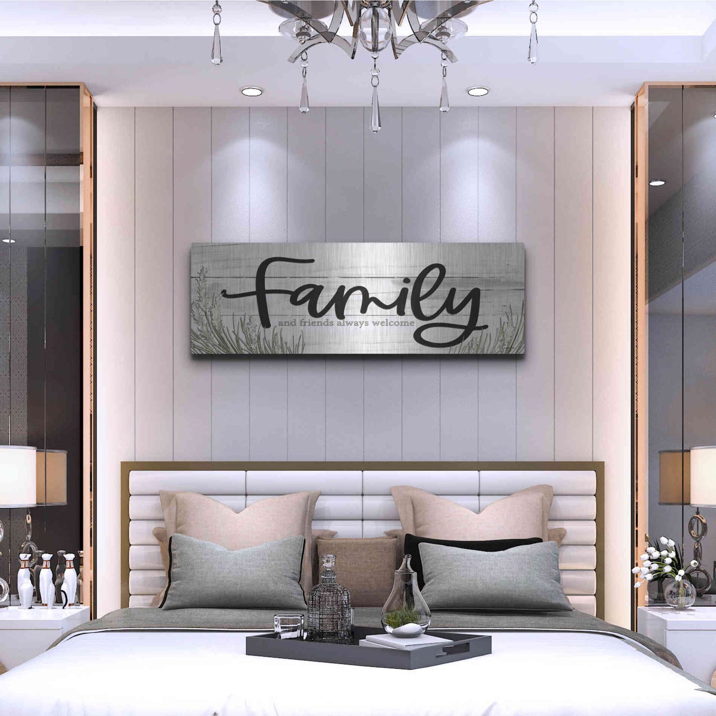 Luxe Metal Art 'Family and Friends Always Welcome ' by Susie Boyer, Metal Wall Art,48x16