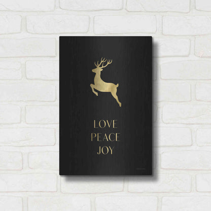 Luxe Metal Art 'Love, Peace, Joy Reindeer' by Lady Louise Designs, Metal Wall Art,12x16