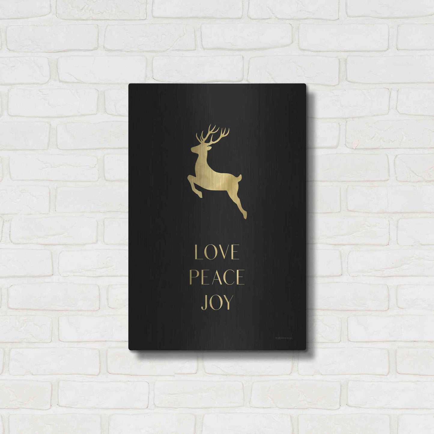 Luxe Metal Art 'Love, Peace, Joy Reindeer' by Lady Louise Designs, Metal Wall Art,16x24