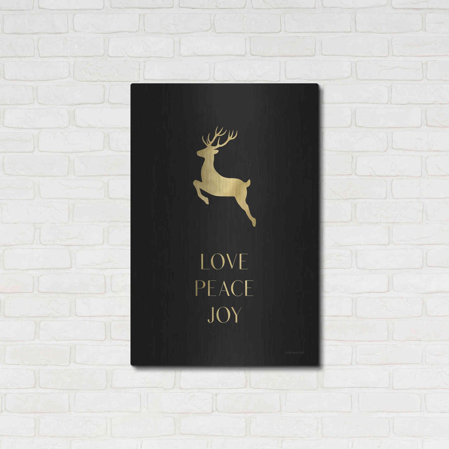 Luxe Metal Art 'Love, Peace, Joy Reindeer' by Lady Louise Designs, Metal Wall Art,24x36