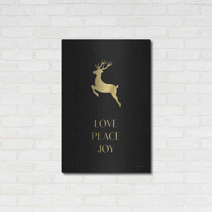Luxe Metal Art 'Love, Peace, Joy Reindeer' by Lady Louise Designs, Metal Wall Art,24x36