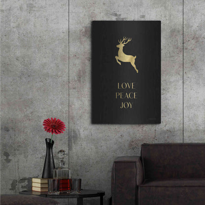 Luxe Metal Art 'Love, Peace, Joy Reindeer' by Lady Louise Designs, Metal Wall Art,24x36
