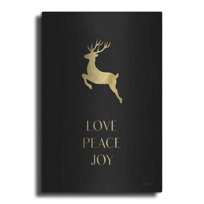 Luxe Metal Art 'Love, Peace, Joy Reindeer' by Lady Louise Designs, Metal Wall Art