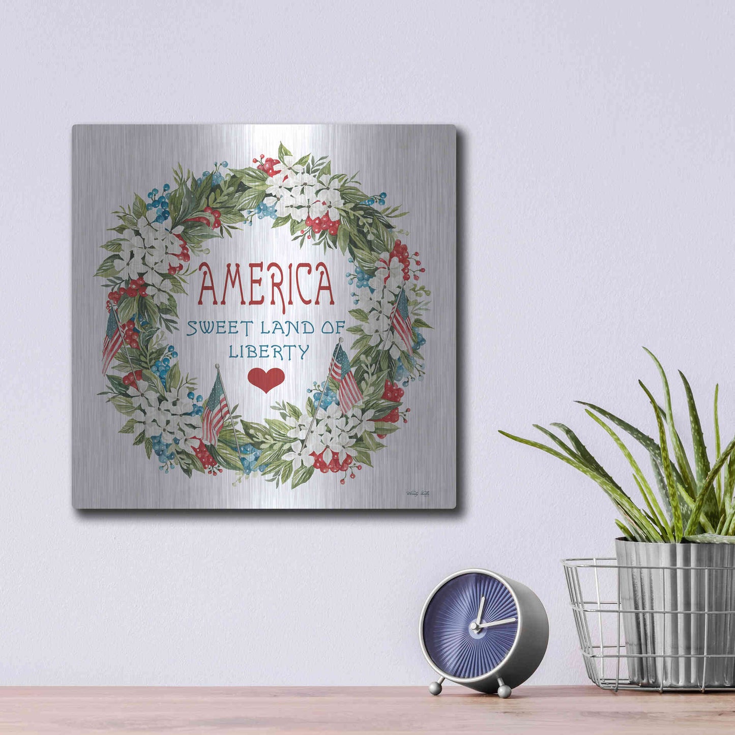 Luxe Metal Art 'America Wreath' by Cindy Jacobs, Metal Wall Art,12x12