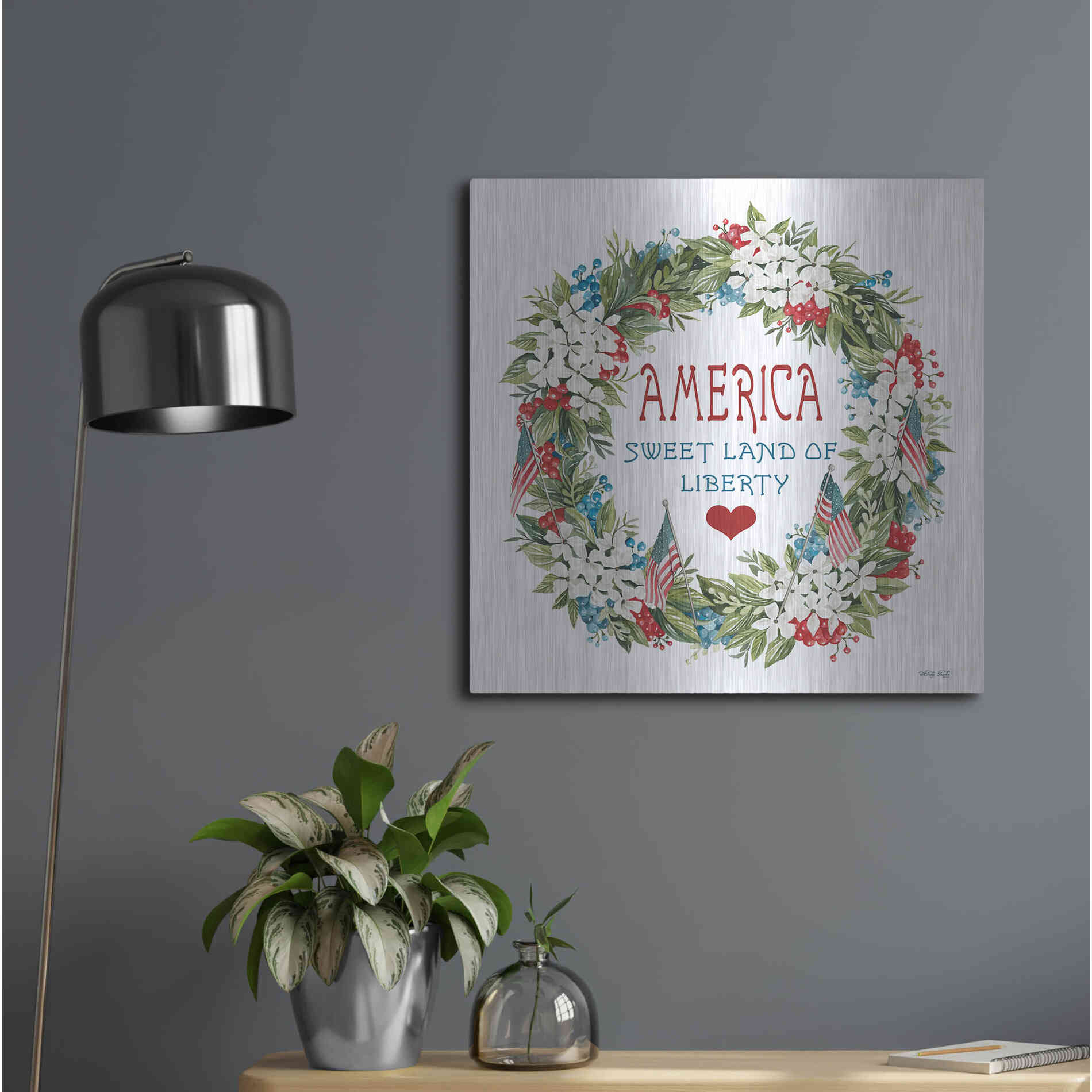 Luxe Metal Art 'America Wreath' by Cindy Jacobs, Metal Wall Art,24x24