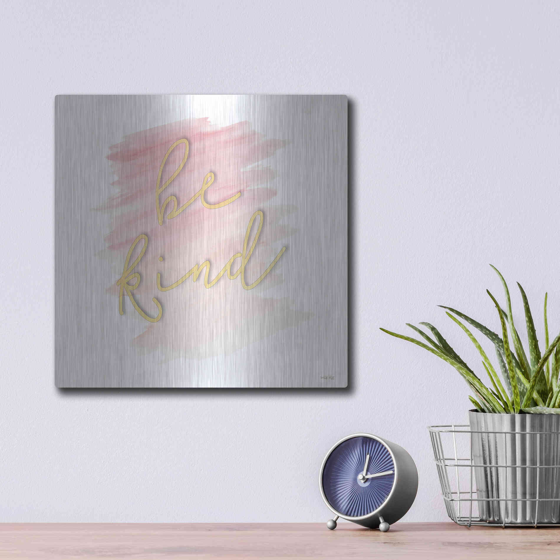 Luxe Metal Art 'Be Kind Pink' by Cindy Jacobs, Metal Wall Art,12x12