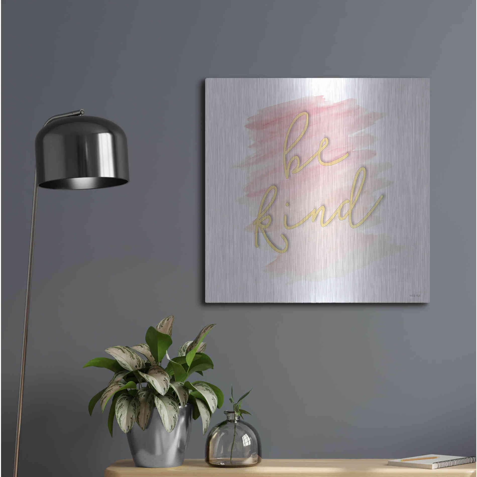 Luxe Metal Art 'Be Kind Pink' by Cindy Jacobs, Metal Wall Art,24x24