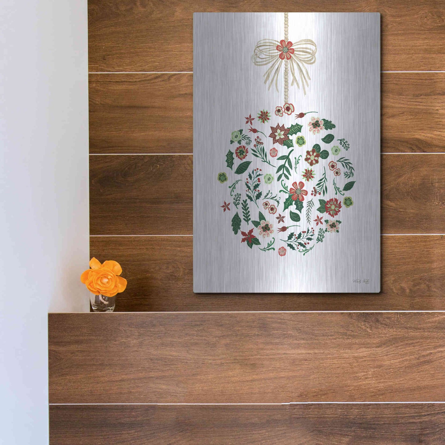 Luxe Metal Art 'Christmas Ornament II' by Cindy Jacobs, Metal Wall Art,12x16