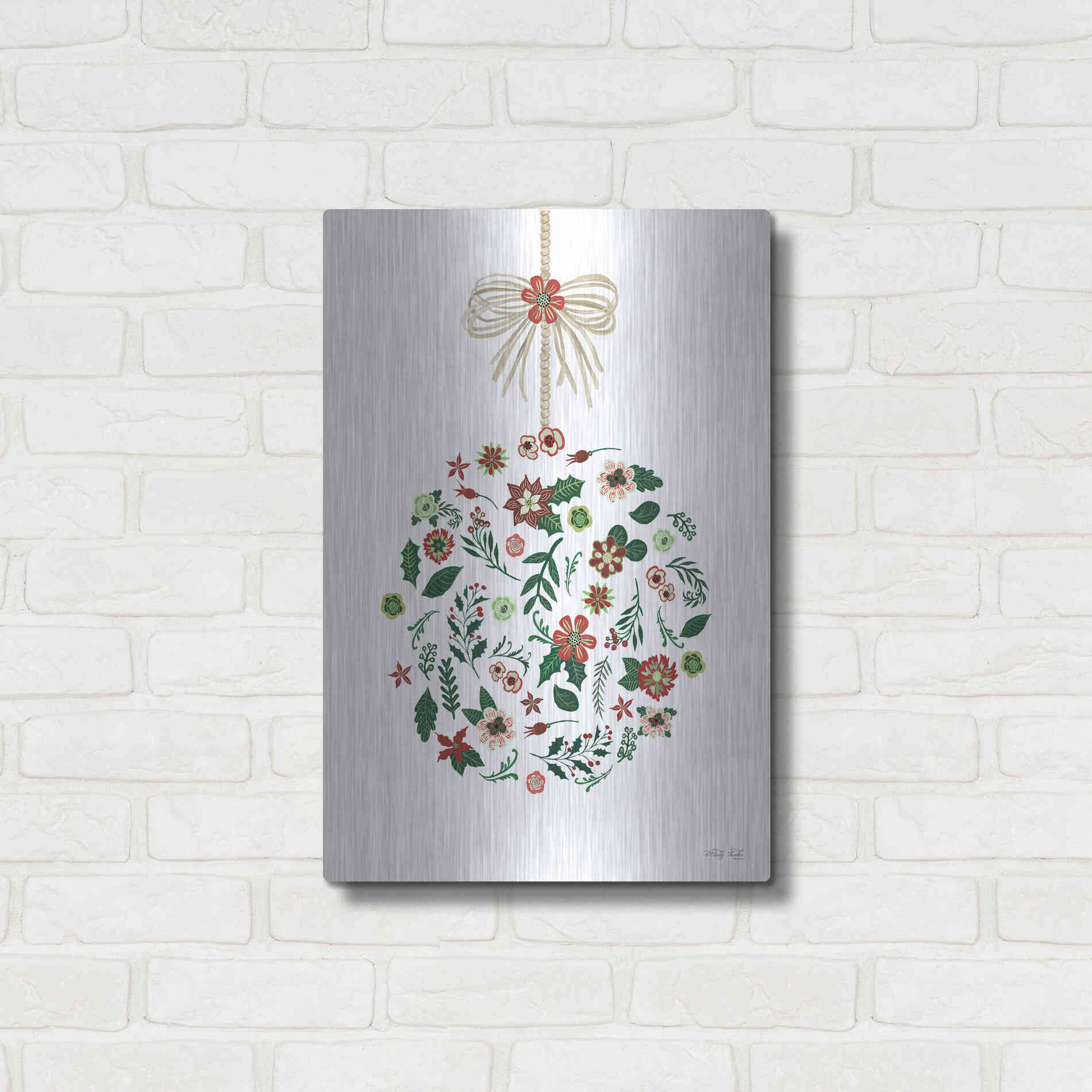 Luxe Metal Art 'Christmas Ornament II' by Cindy Jacobs, Metal Wall Art,16x24