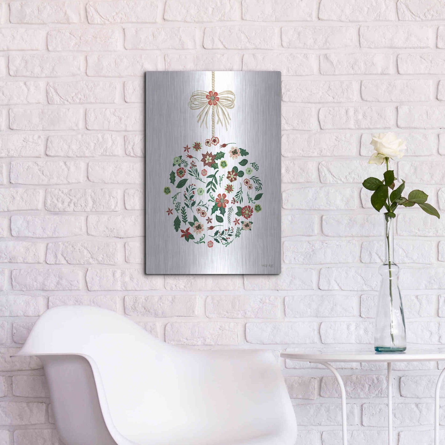 Luxe Metal Art 'Christmas Ornament II' by Cindy Jacobs, Metal Wall Art,16x24