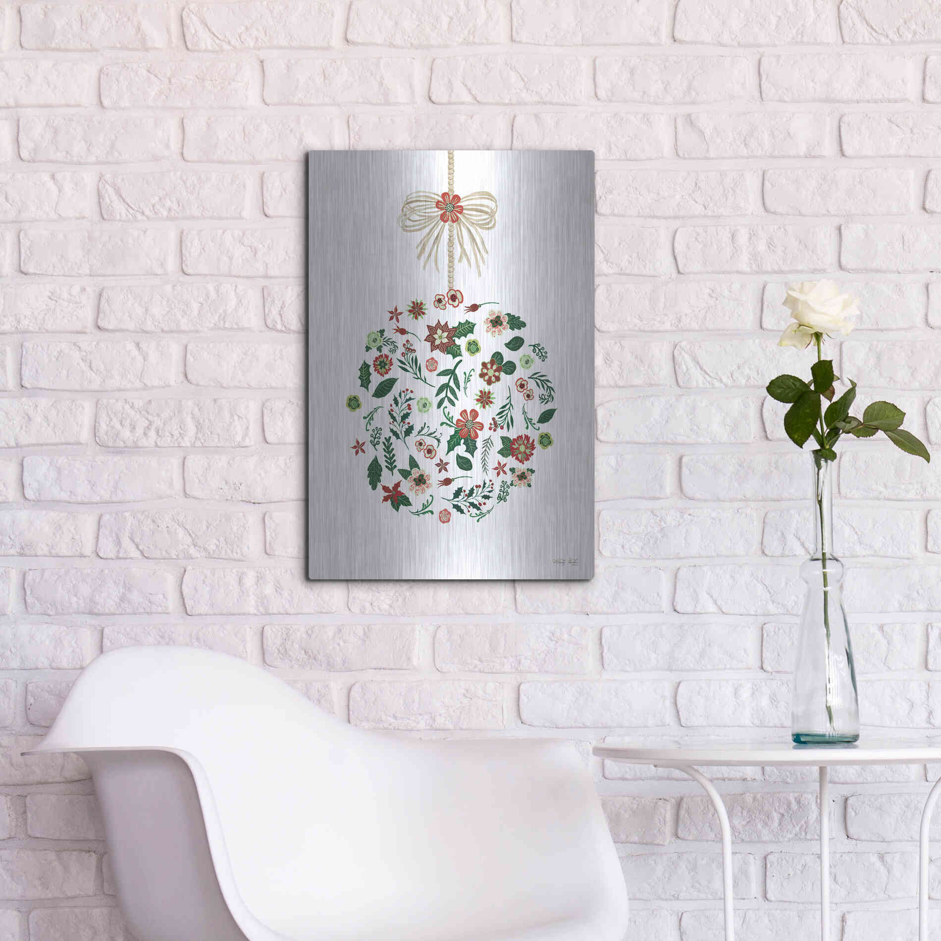 Luxe Metal Art 'Christmas Ornament II' by Cindy Jacobs, Metal Wall Art,16x24