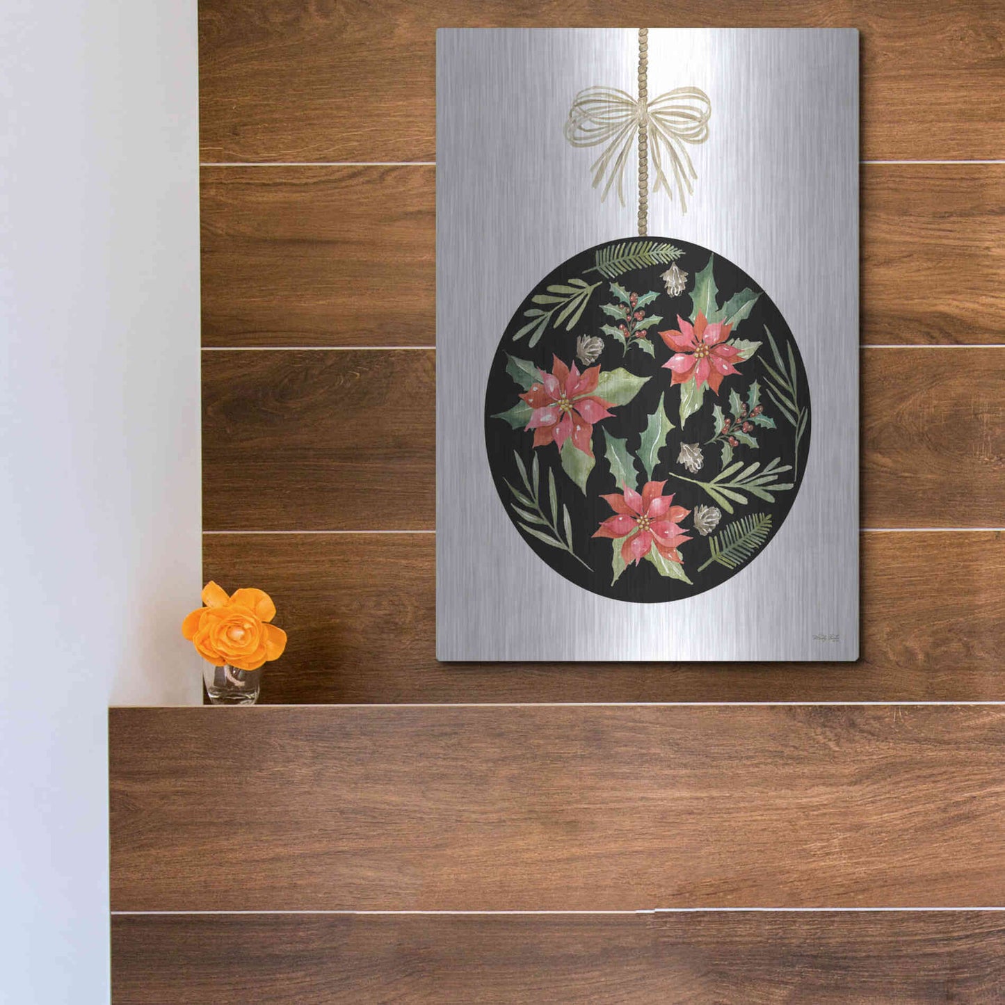 Luxe Metal Art 'Christmas Ornament III' by Cindy Jacobs, Metal Wall Art,12x16