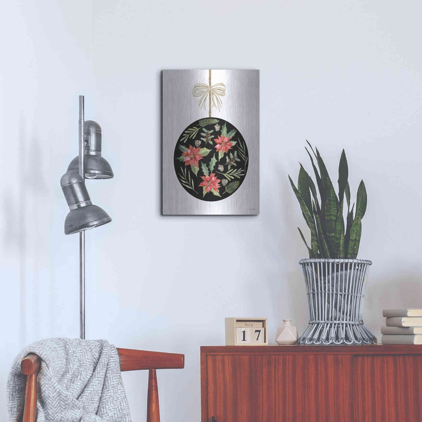 Luxe Metal Art 'Christmas Ornament III' by Cindy Jacobs, Metal Wall Art,16x24