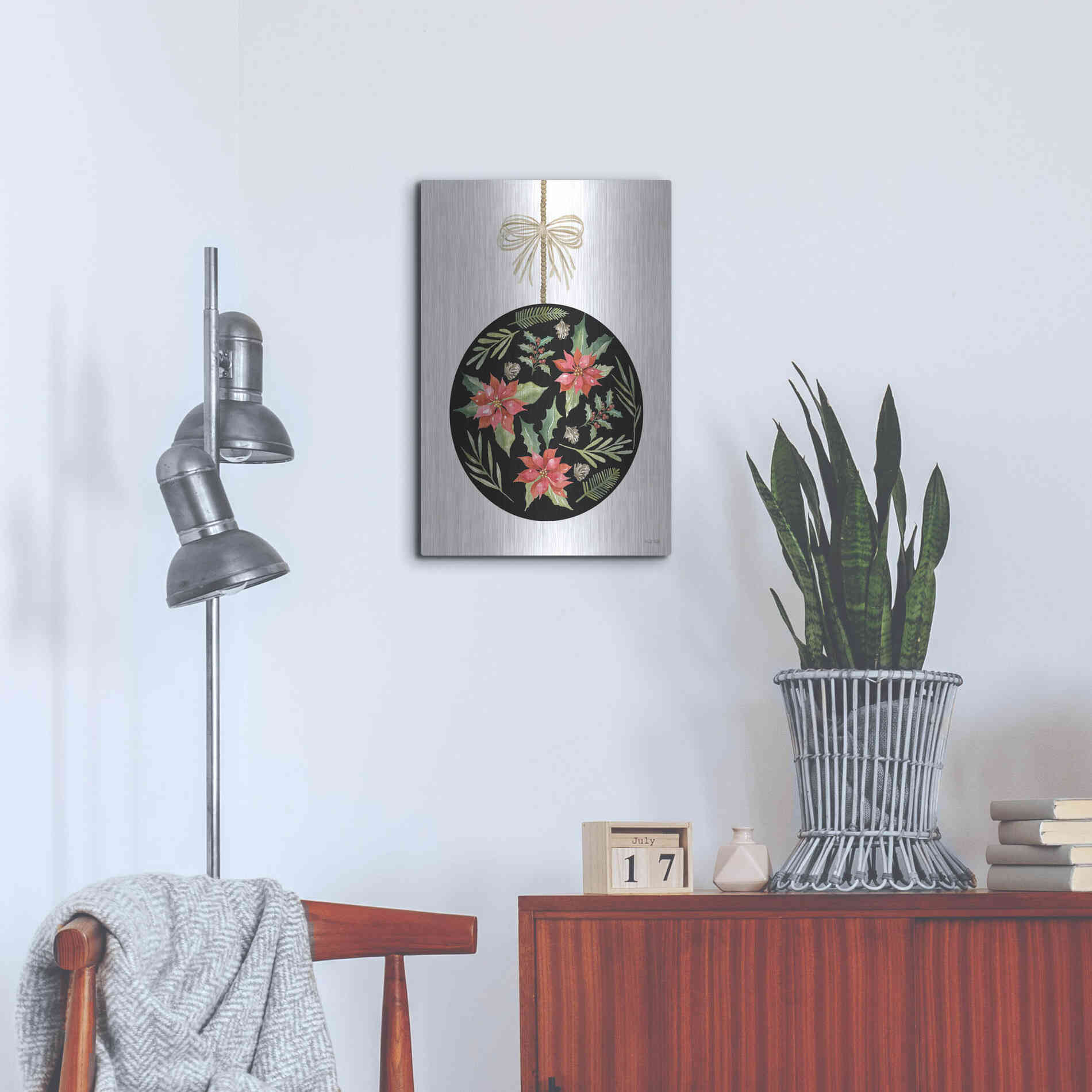 Luxe Metal Art 'Christmas Ornament III' by Cindy Jacobs, Metal Wall Art,16x24