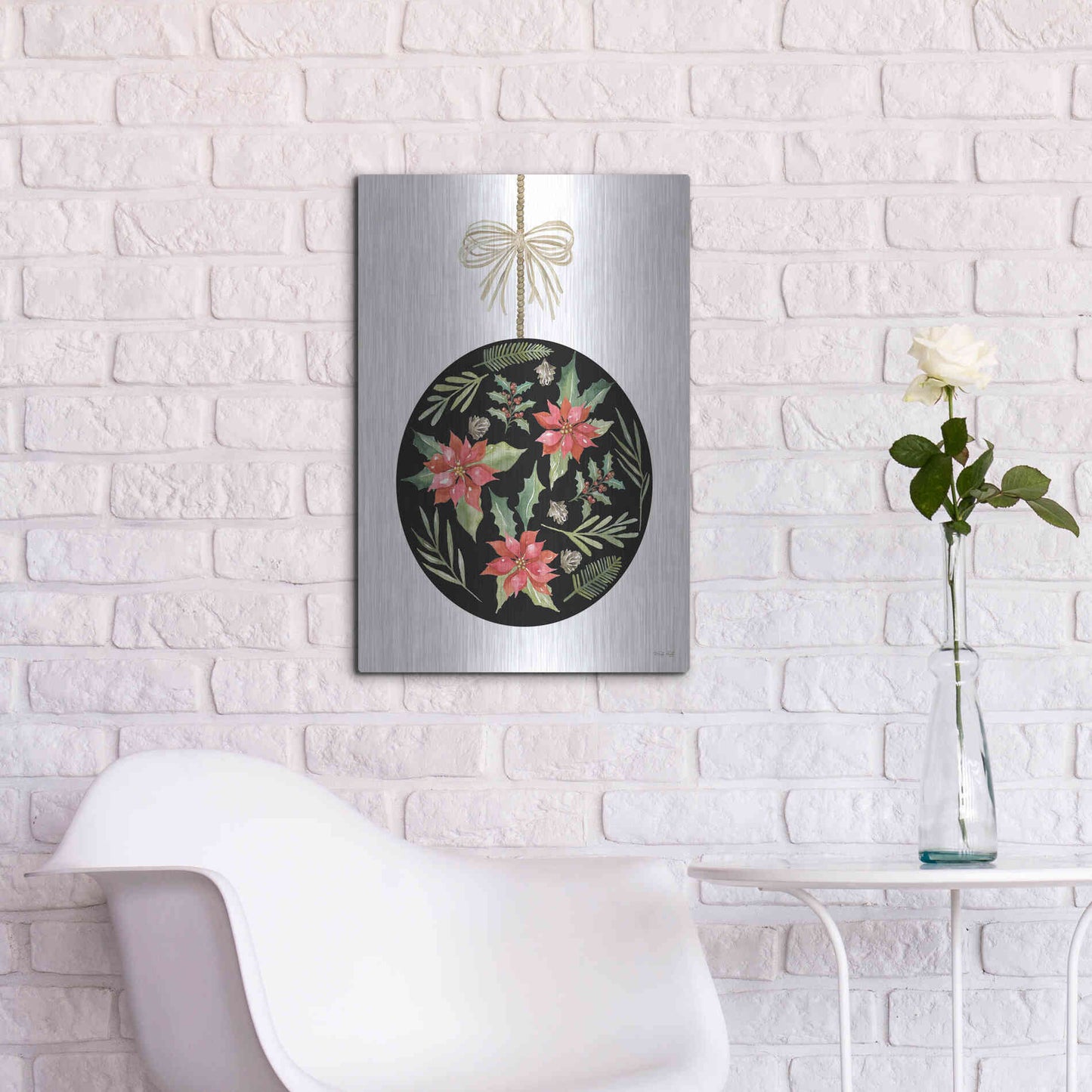 Luxe Metal Art 'Christmas Ornament III' by Cindy Jacobs, Metal Wall Art,16x24