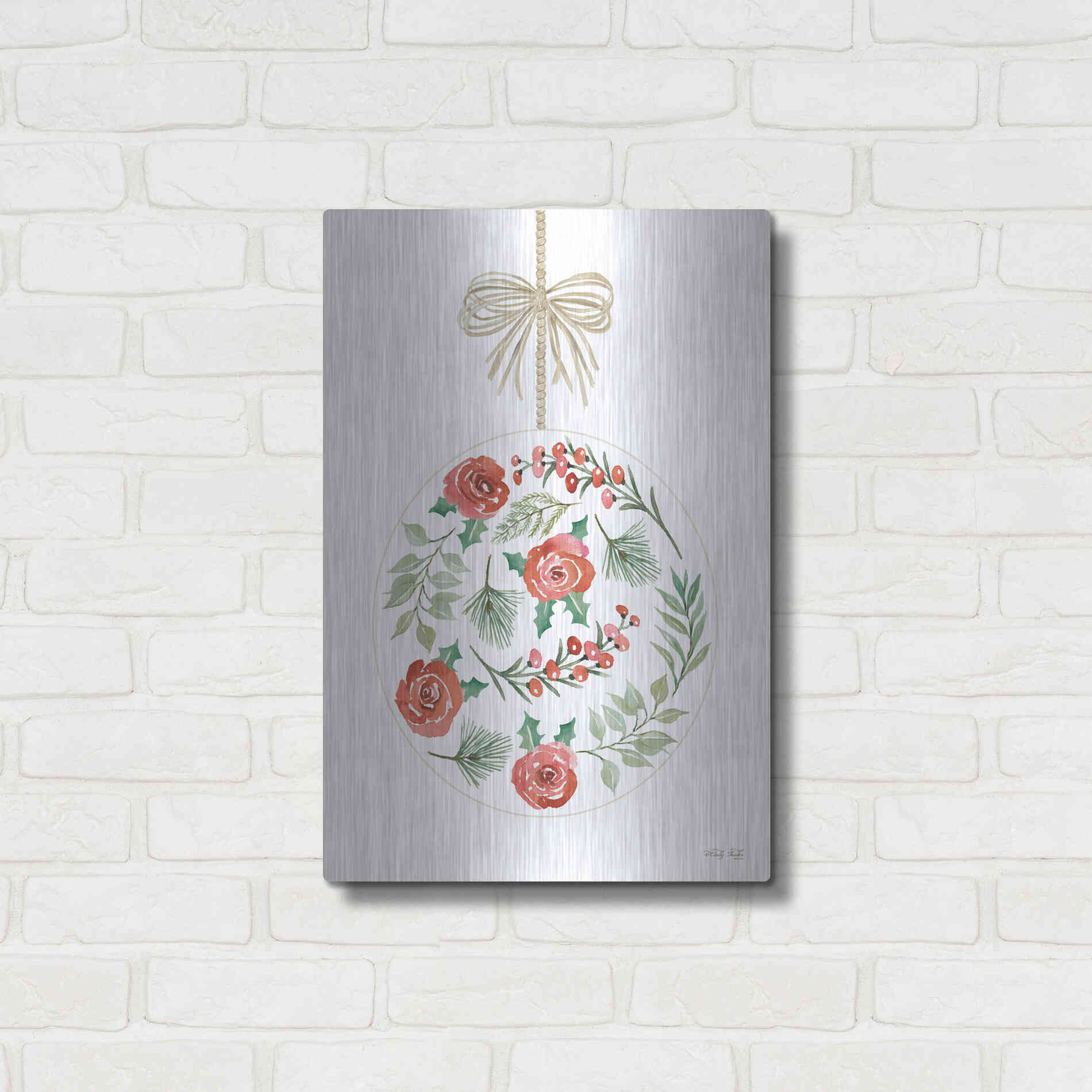 Luxe Metal Art 'Christmas Ornament IV' by Cindy Jacobs, Metal Wall Art,16x24