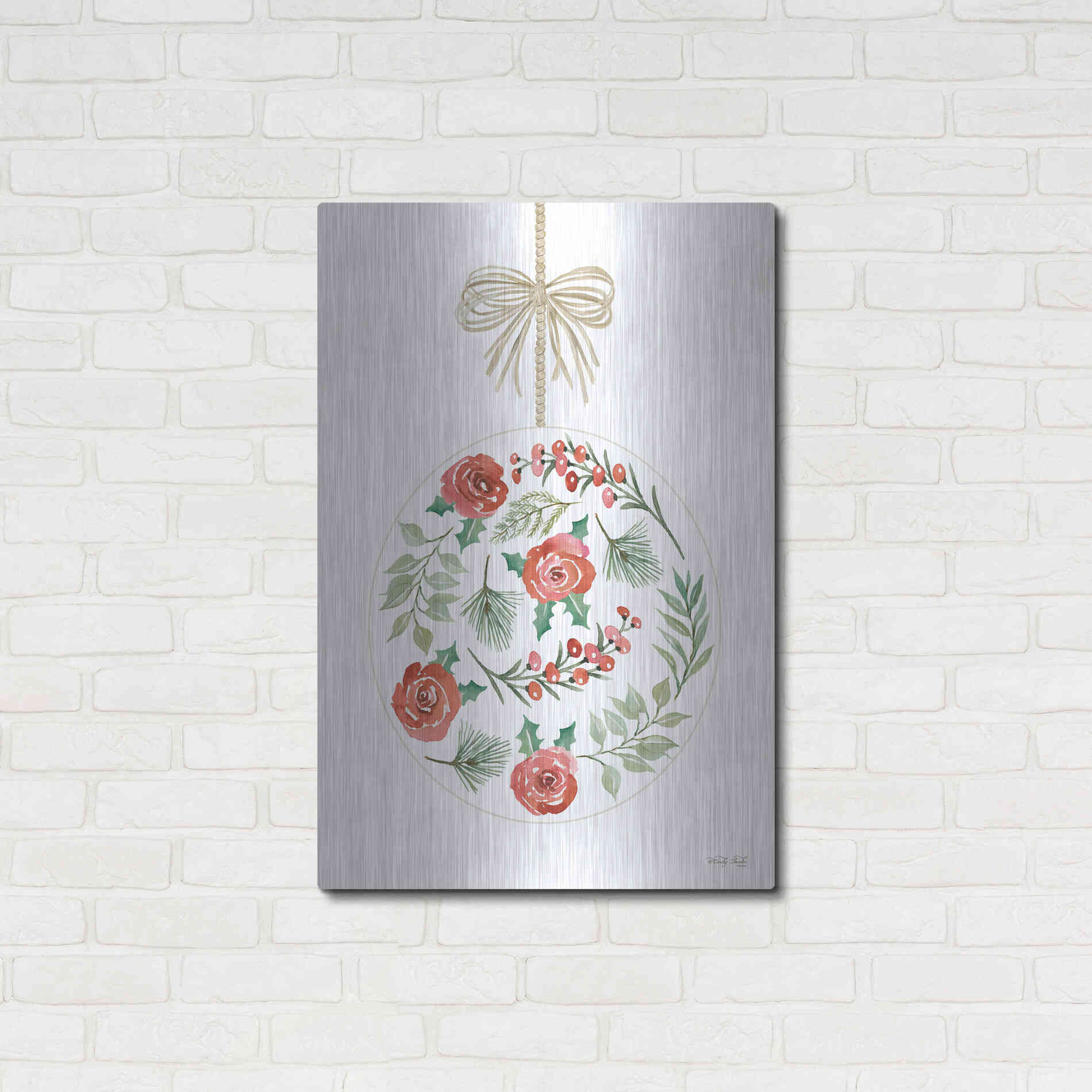 Luxe Metal Art 'Christmas Ornament IV' by Cindy Jacobs, Metal Wall Art,24x36