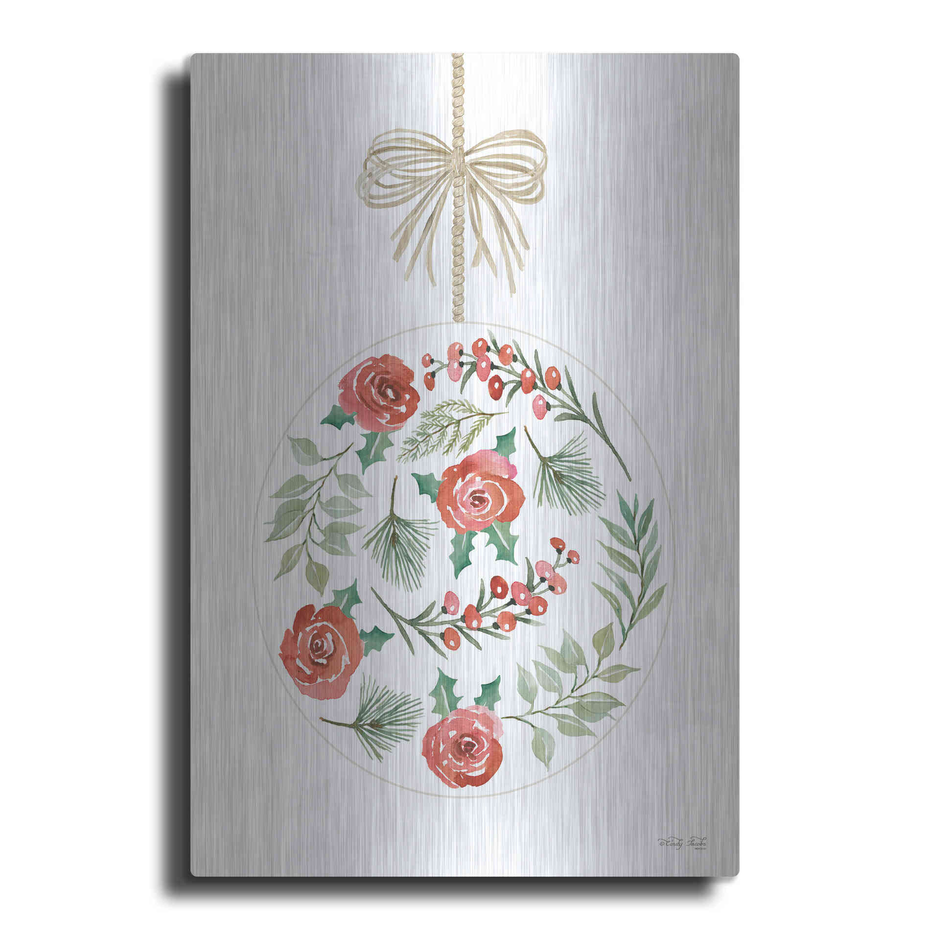 Luxe Metal Art 'Christmas Ornament IV' by Cindy Jacobs, Metal Wall Art