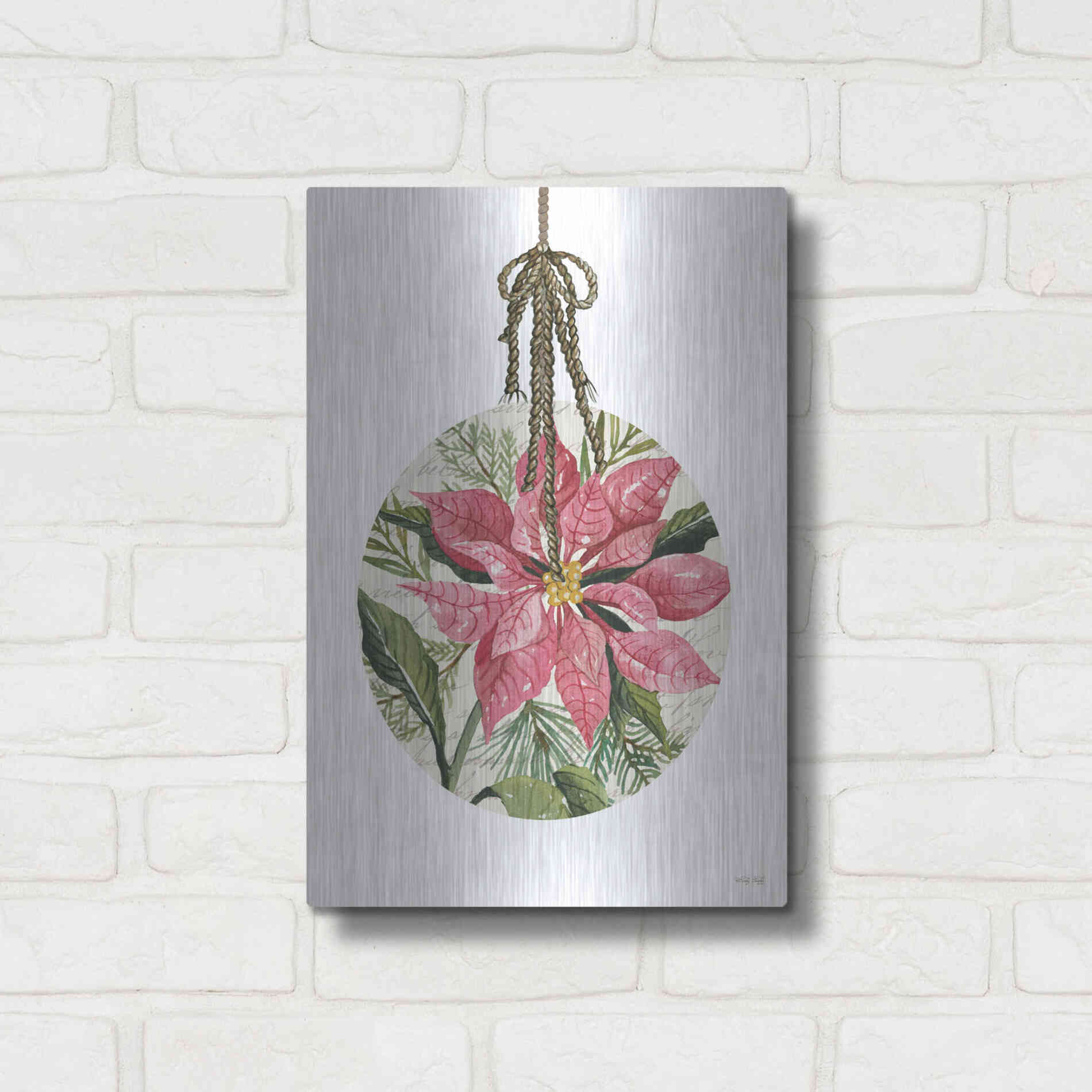 Luxe Metal Art 'Poinsettia Ornament' by Cindy Jacobs, Metal Wall Art,12x16