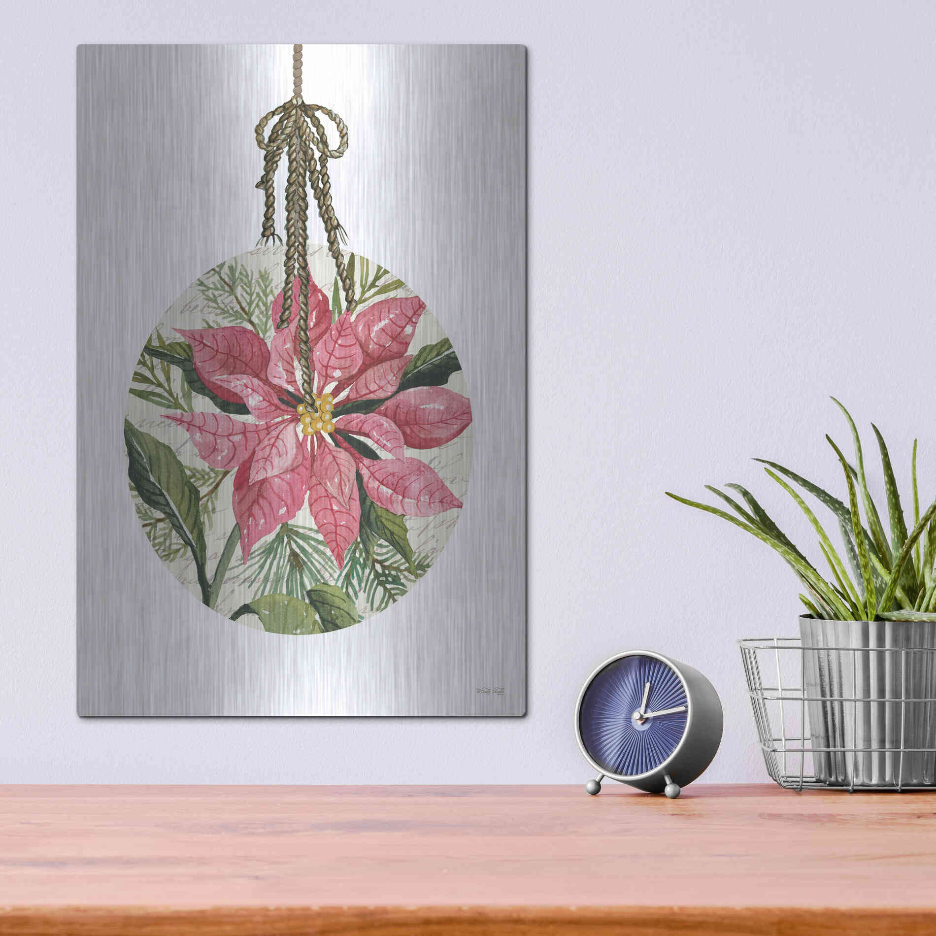 Luxe Metal Art 'Poinsettia Ornament' by Cindy Jacobs, Metal Wall Art,12x16