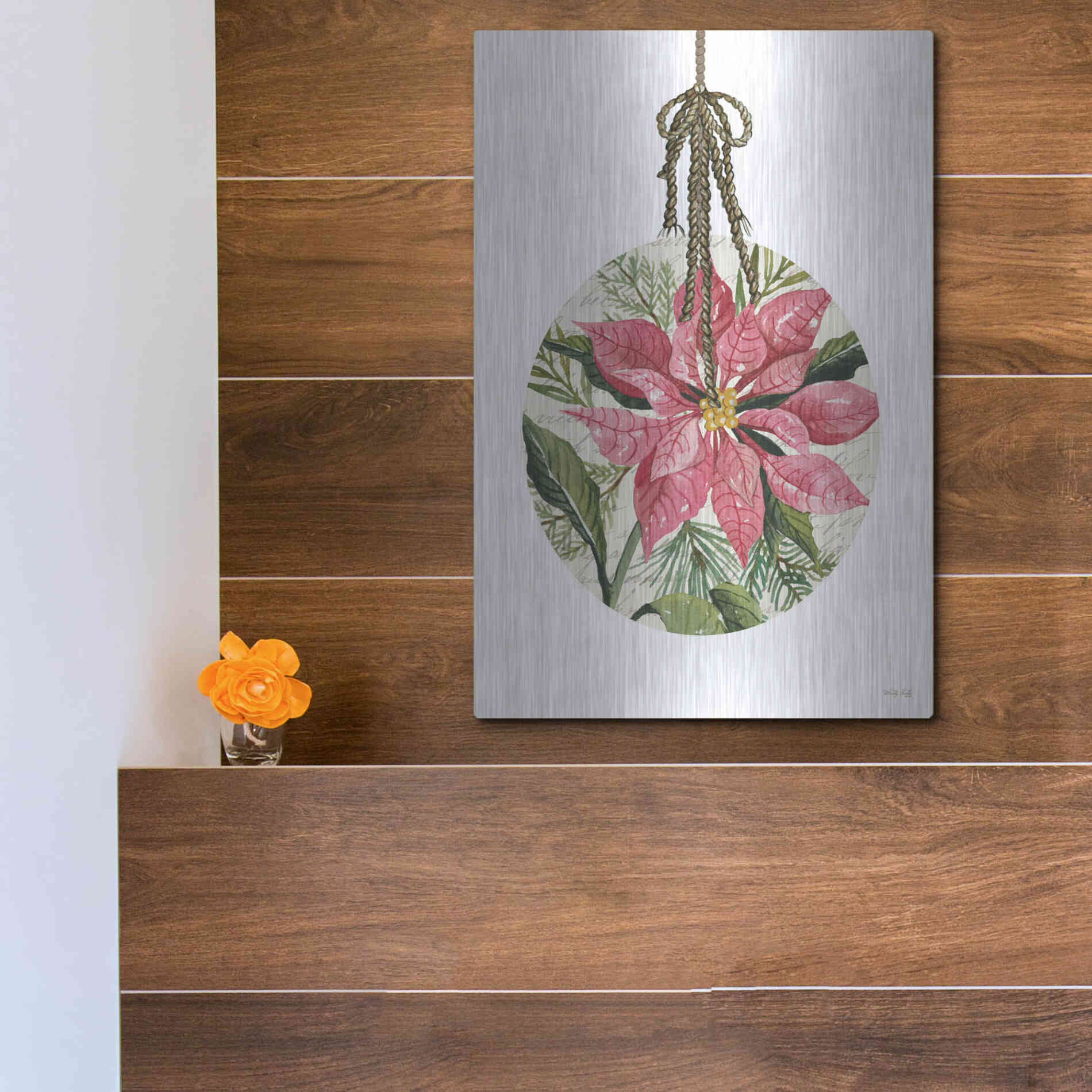 Luxe Metal Art 'Poinsettia Ornament' by Cindy Jacobs, Metal Wall Art,12x16