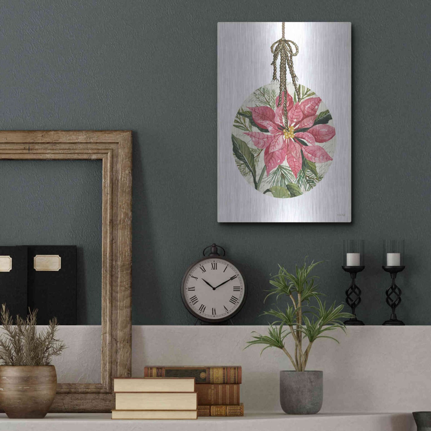 Luxe Metal Art 'Poinsettia Ornament' by Cindy Jacobs, Metal Wall Art,12x16