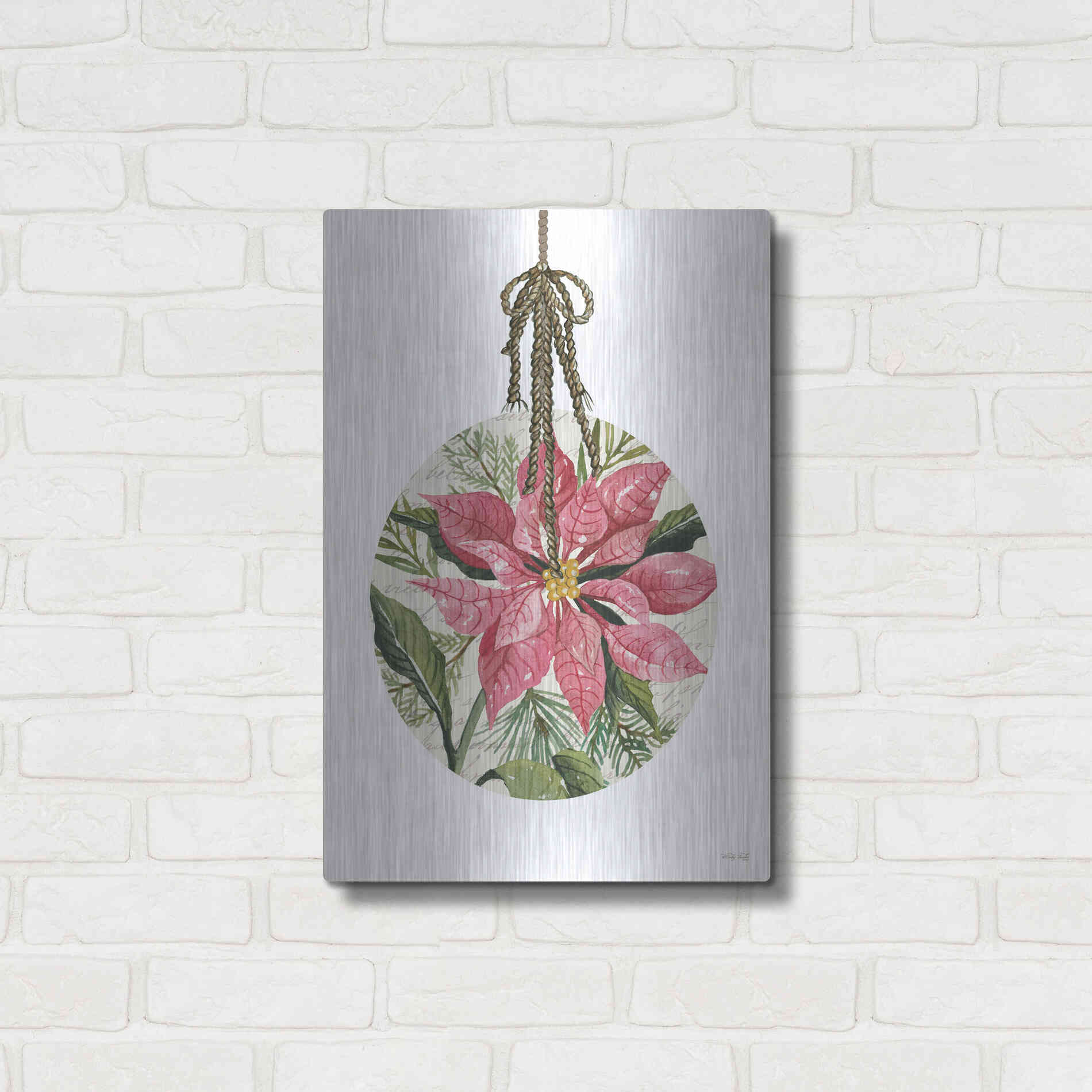 Luxe Metal Art 'Poinsettia Ornament' by Cindy Jacobs, Metal Wall Art,16x24