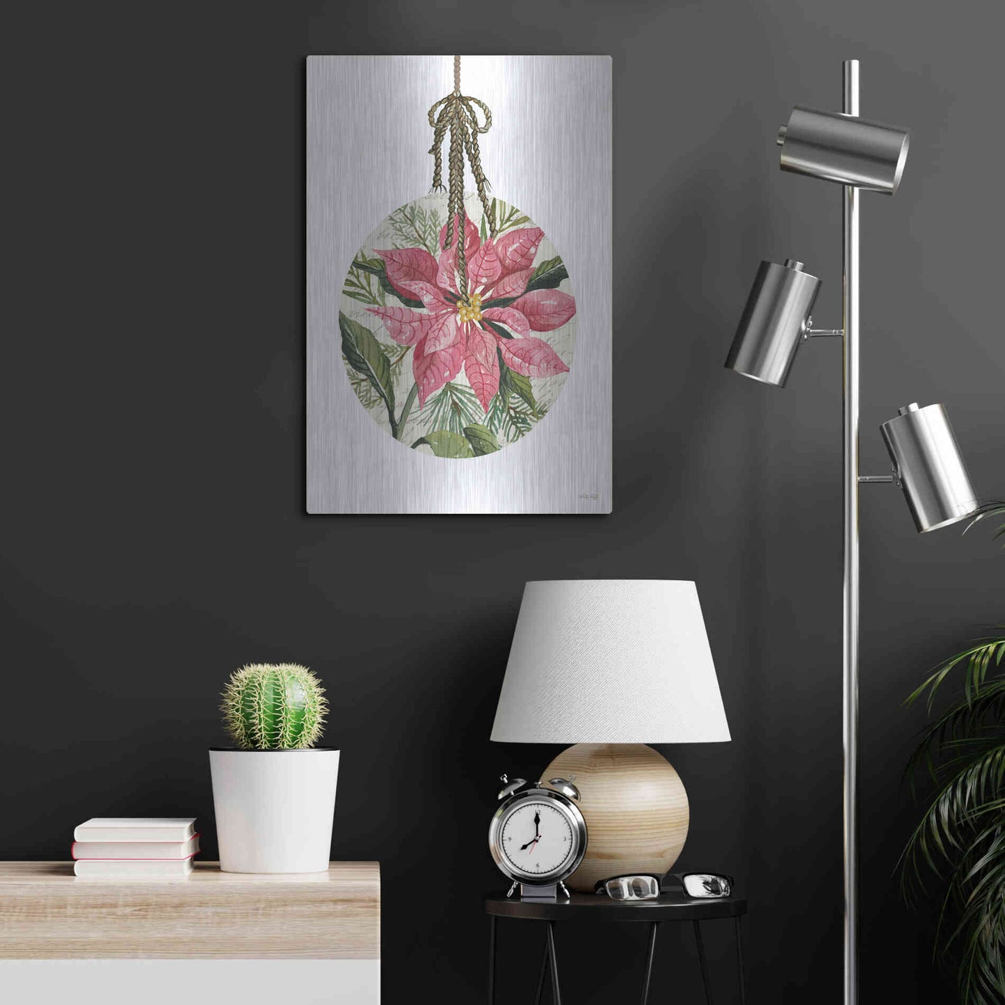 Luxe Metal Art 'Poinsettia Ornament' by Cindy Jacobs, Metal Wall Art,16x24