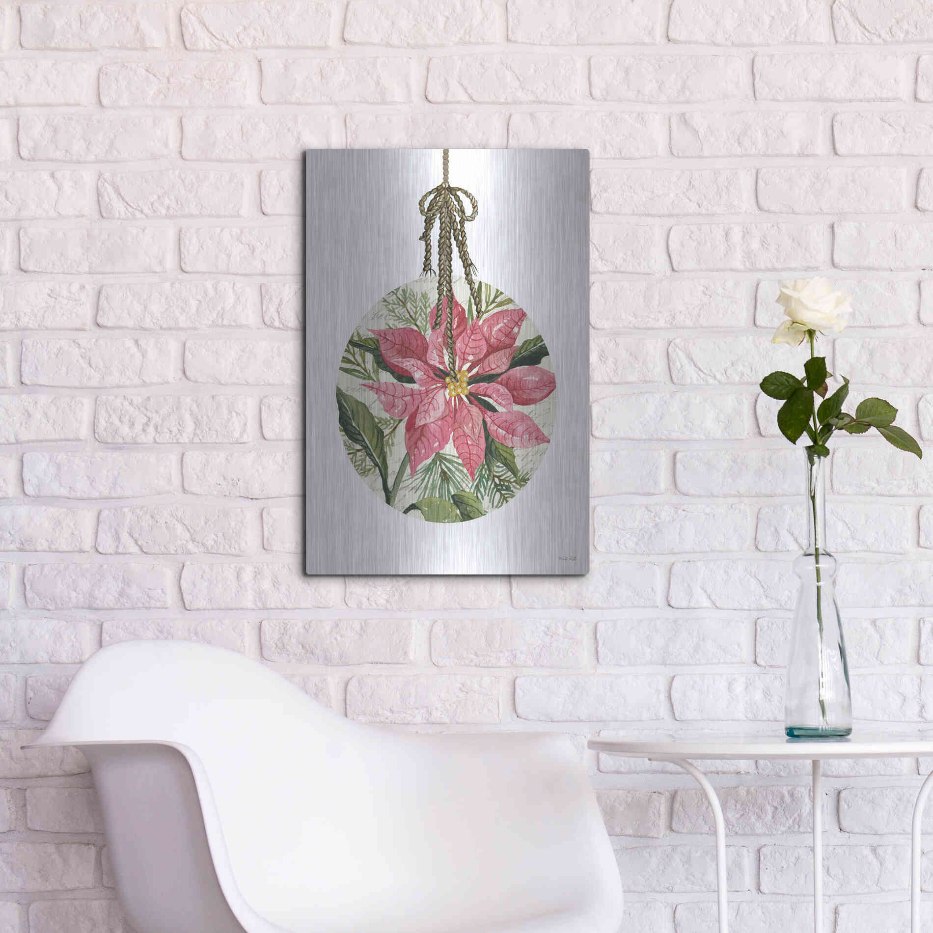 Luxe Metal Art 'Poinsettia Ornament' by Cindy Jacobs, Metal Wall Art,16x24