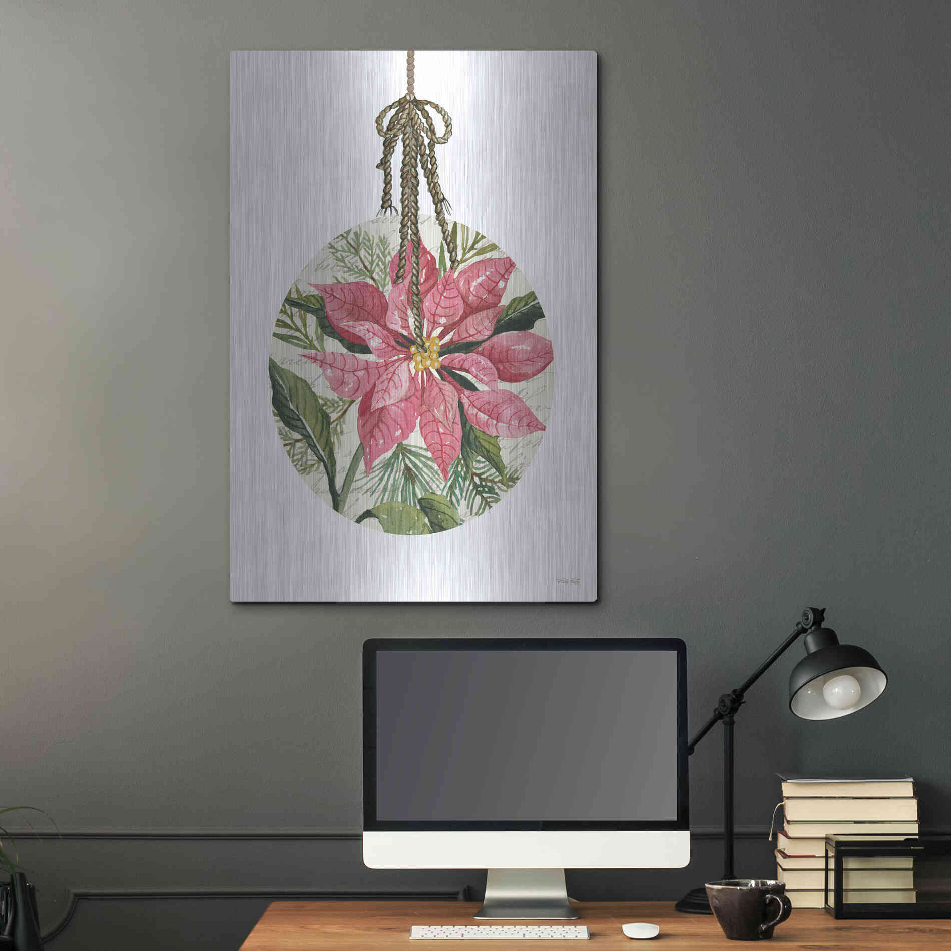 Luxe Metal Art 'Poinsettia Ornament' by Cindy Jacobs, Metal Wall Art,24x36