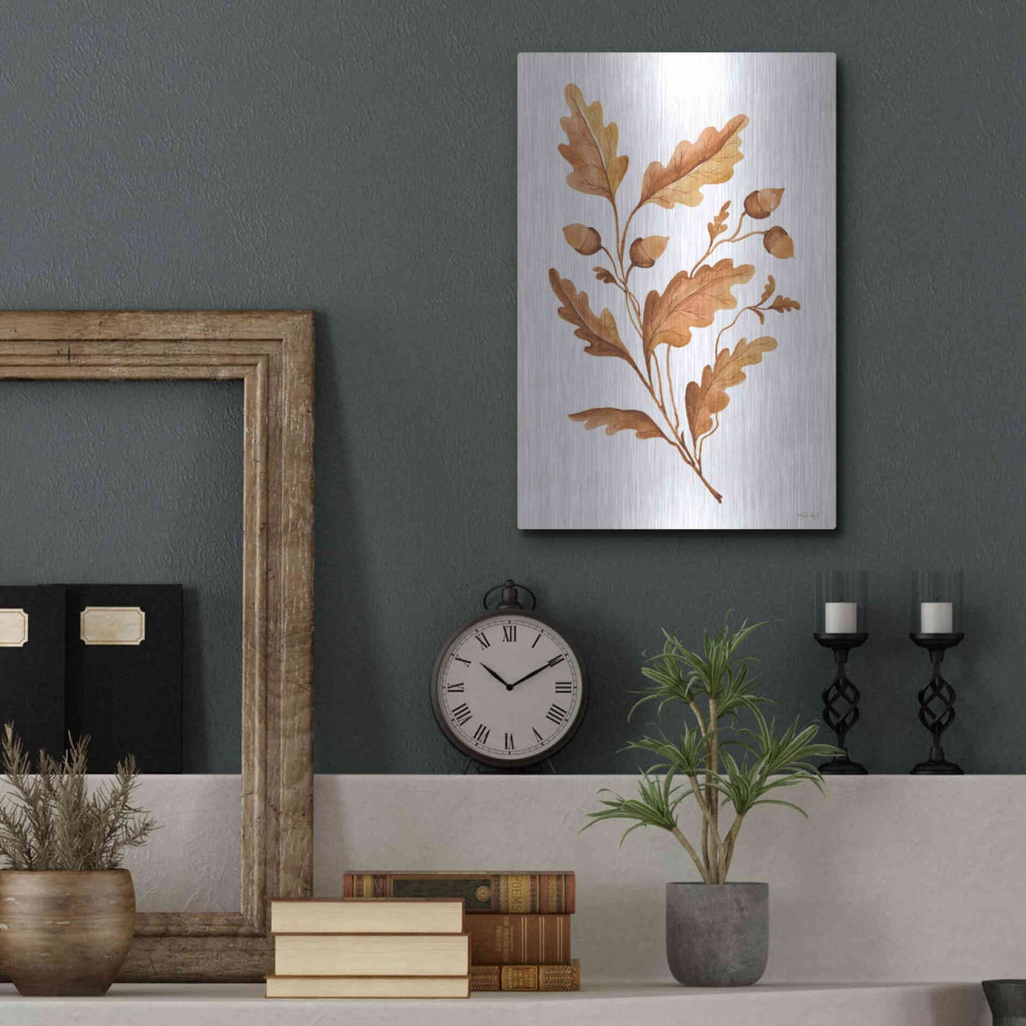 Luxe Metal Art 'Fall Leaf Stem I' by Cindy Jacobs, Metal Wall Art,12x16