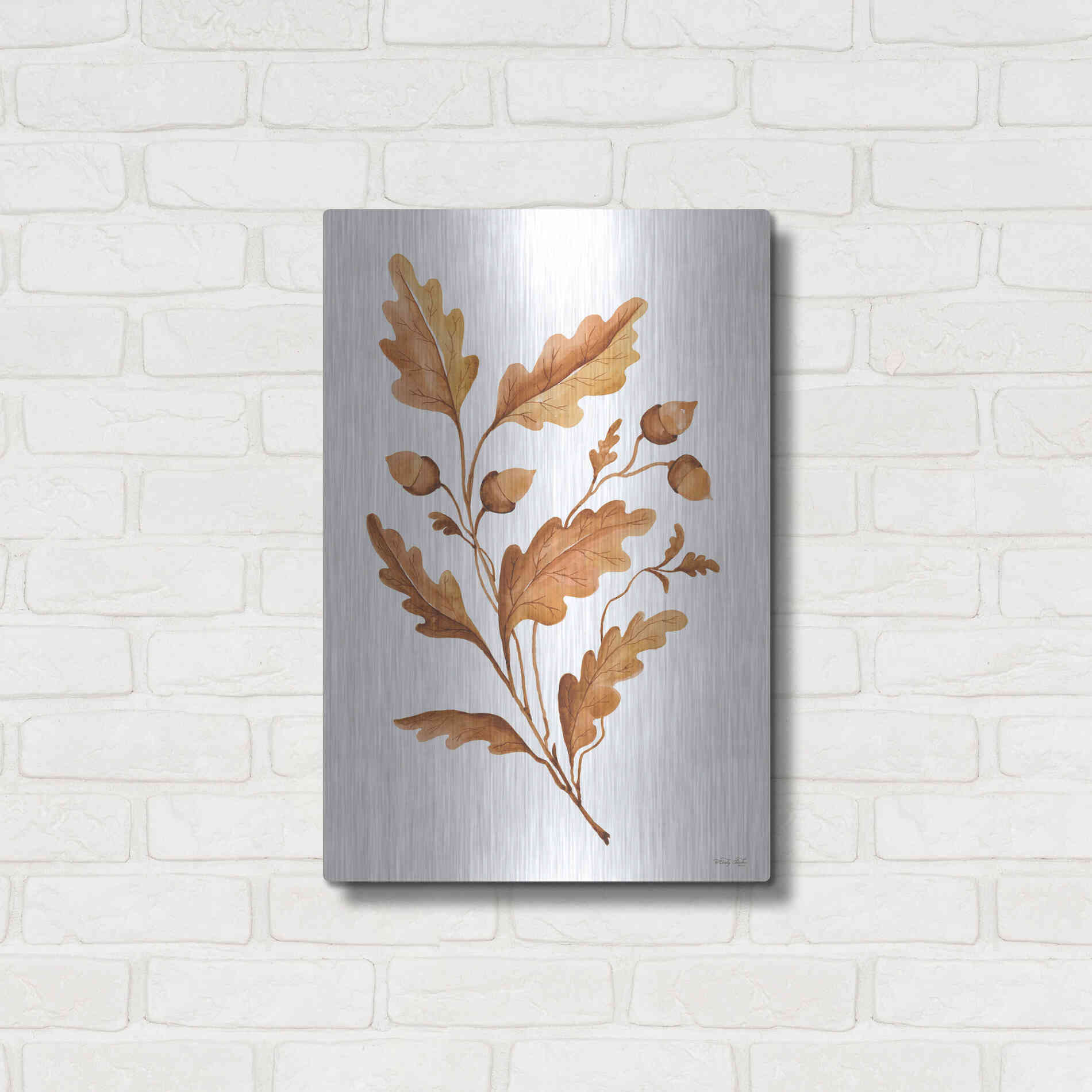 Luxe Metal Art 'Fall Leaf Stem I' by Cindy Jacobs, Metal Wall Art,16x24