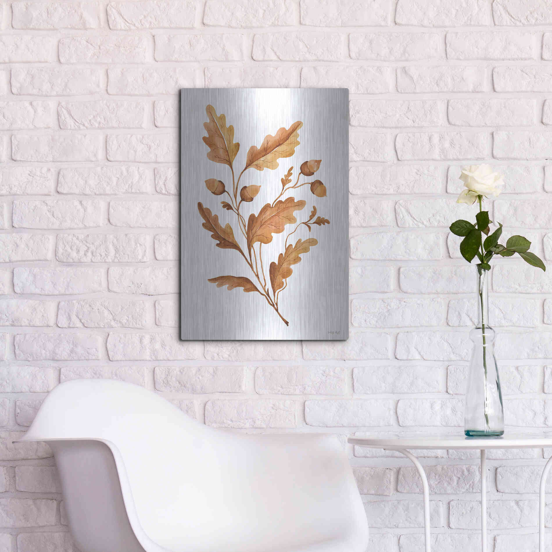 Luxe Metal Art 'Fall Leaf Stem I' by Cindy Jacobs, Metal Wall Art,16x24