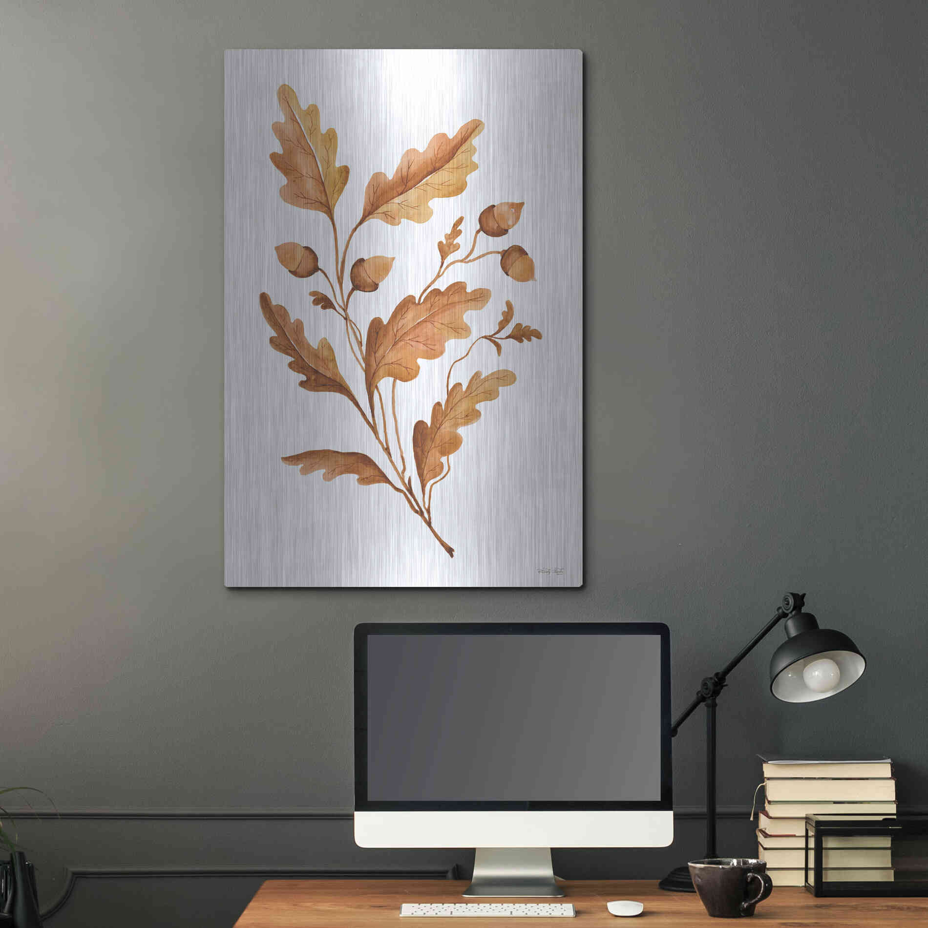 Luxe Metal Art 'Fall Leaf Stem I' by Cindy Jacobs, Metal Wall Art,24x36