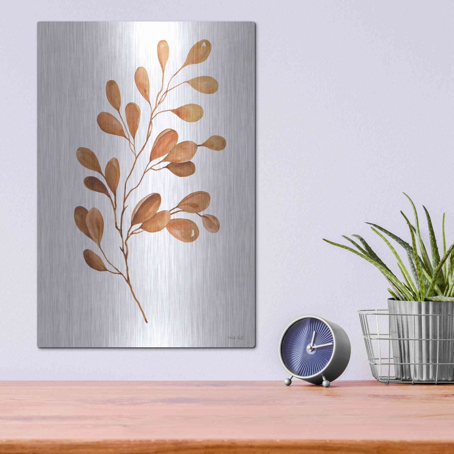 Luxe Metal Art 'Fall Leaf Stem III' by Cindy Jacobs, Metal Wall Art,12x16