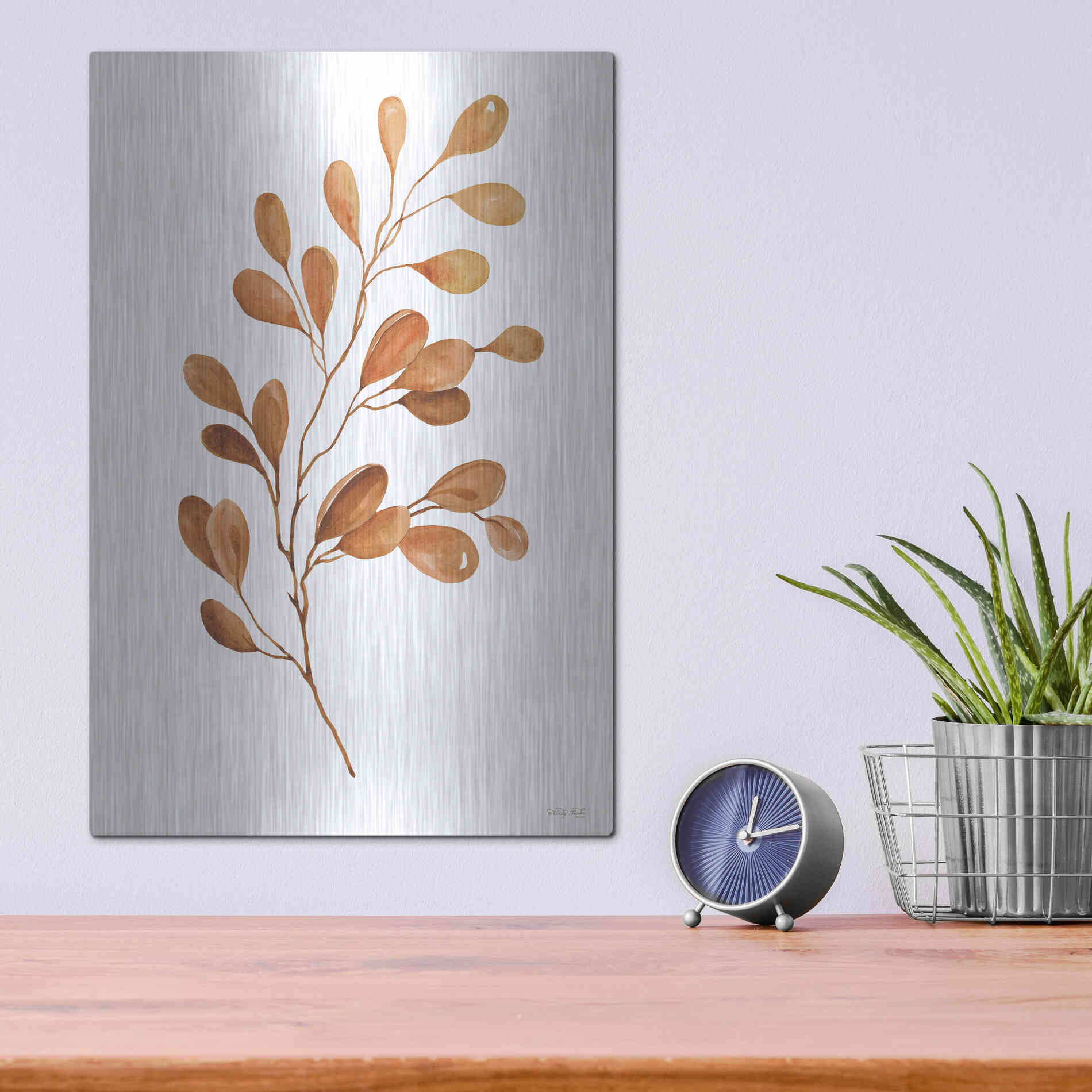 Luxe Metal Art 'Fall Leaf Stem III' by Cindy Jacobs, Metal Wall Art,12x16