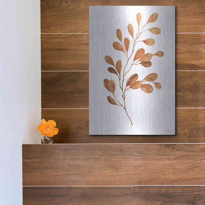 Luxe Metal Art 'Fall Leaf Stem III' by Cindy Jacobs, Metal Wall Art,12x16