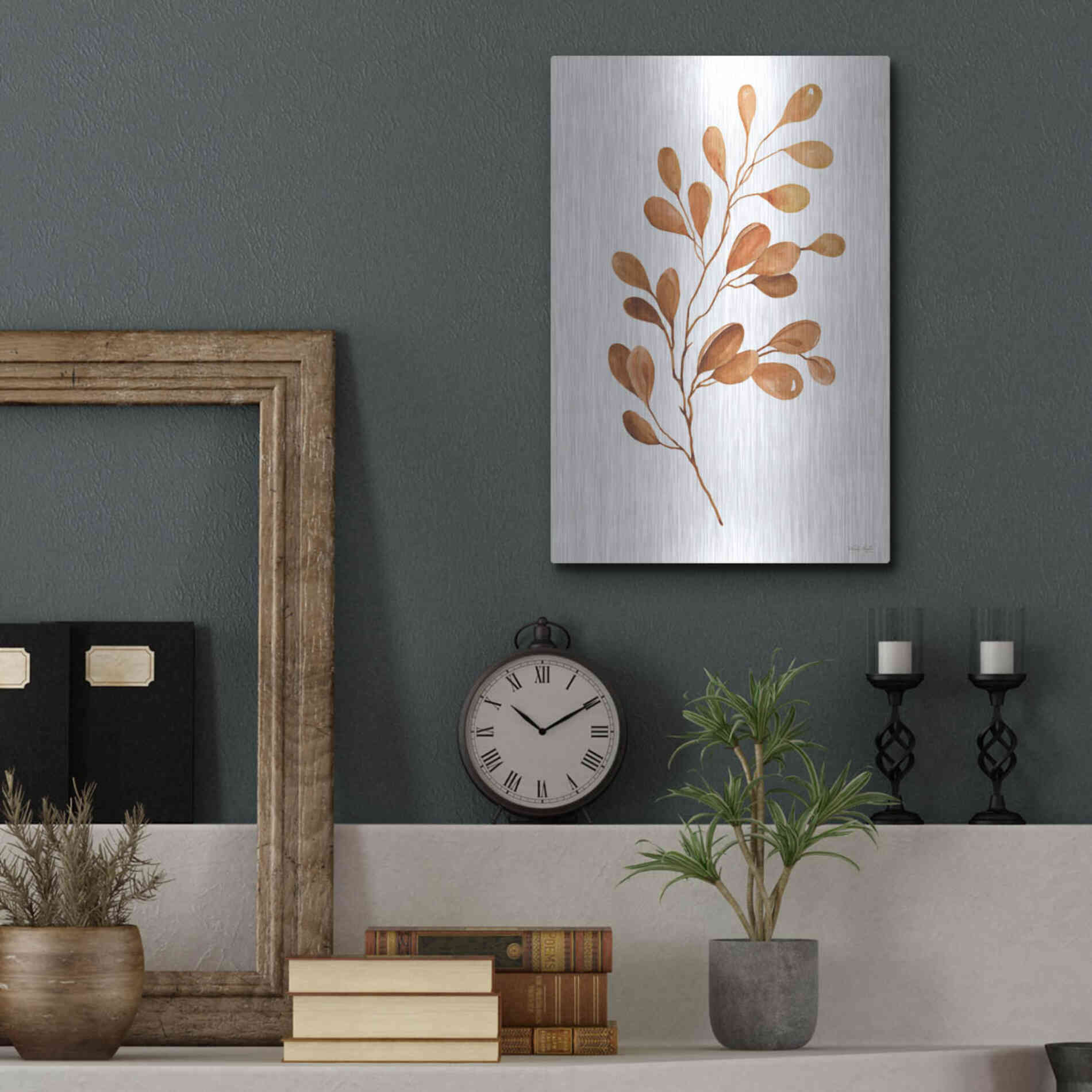 Luxe Metal Art 'Fall Leaf Stem III' by Cindy Jacobs, Metal Wall Art,12x16