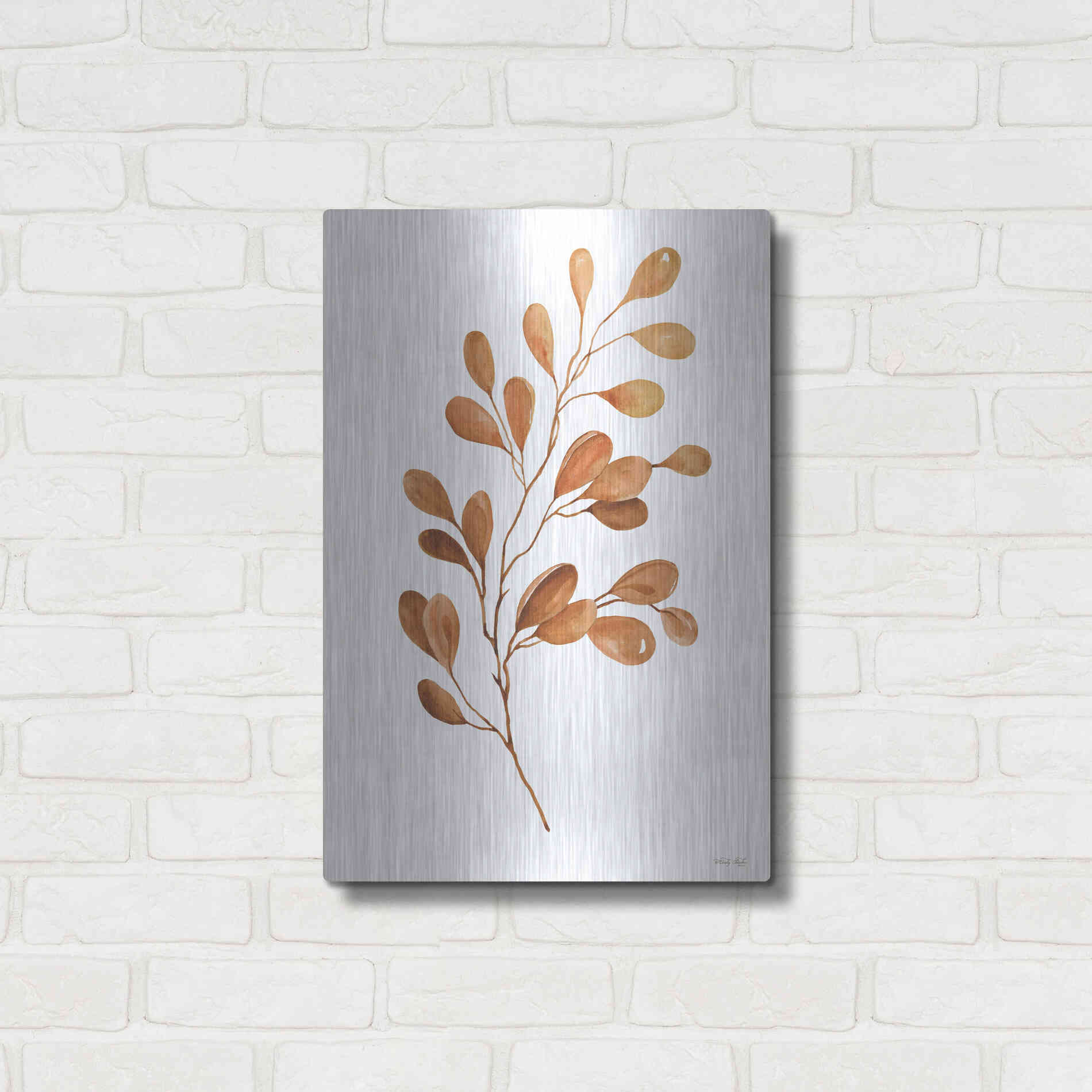Luxe Metal Art 'Fall Leaf Stem III' by Cindy Jacobs, Metal Wall Art,16x24
