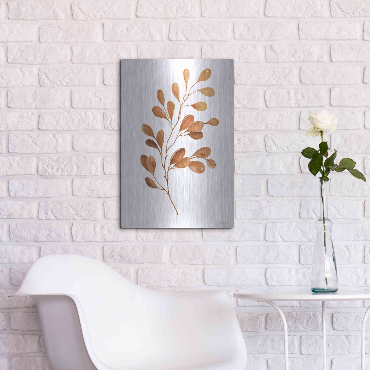 Luxe Metal Art 'Fall Leaf Stem III' by Cindy Jacobs, Metal Wall Art,16x24