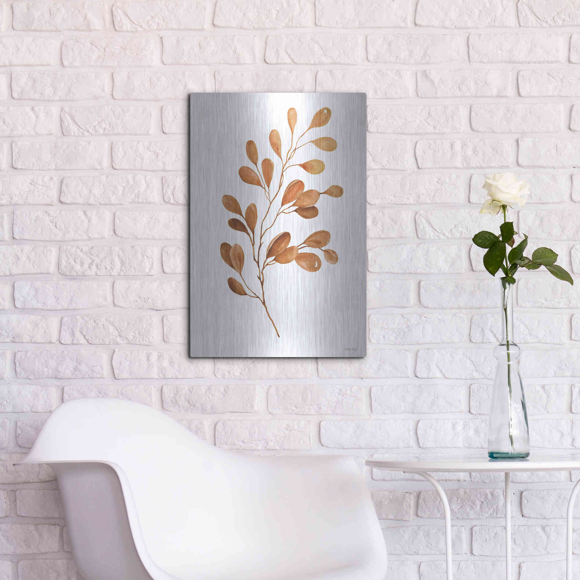 Luxe Metal Art 'Fall Leaf Stem III' by Cindy Jacobs, Metal Wall Art,16x24