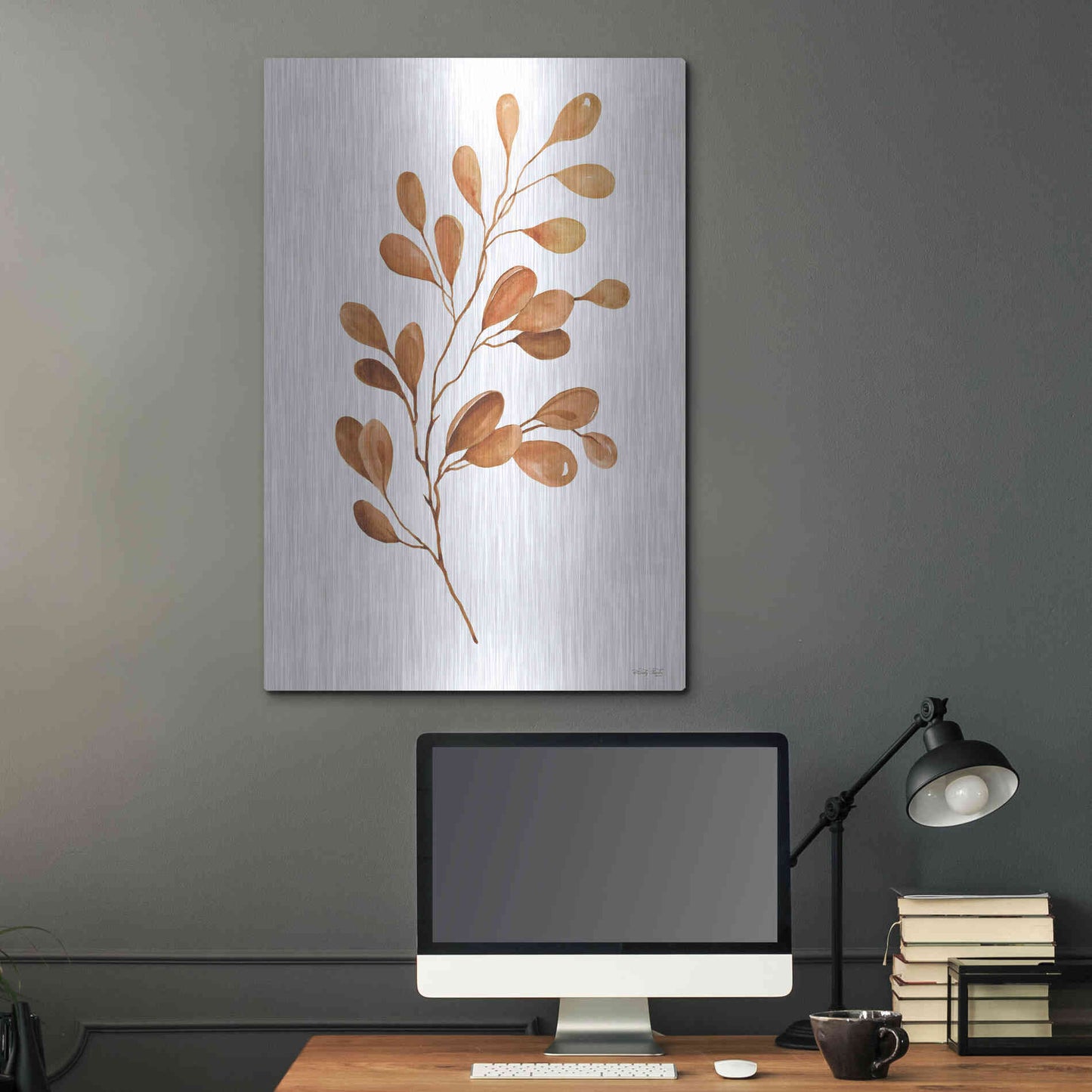 Luxe Metal Art 'Fall Leaf Stem III' by Cindy Jacobs, Metal Wall Art,24x36