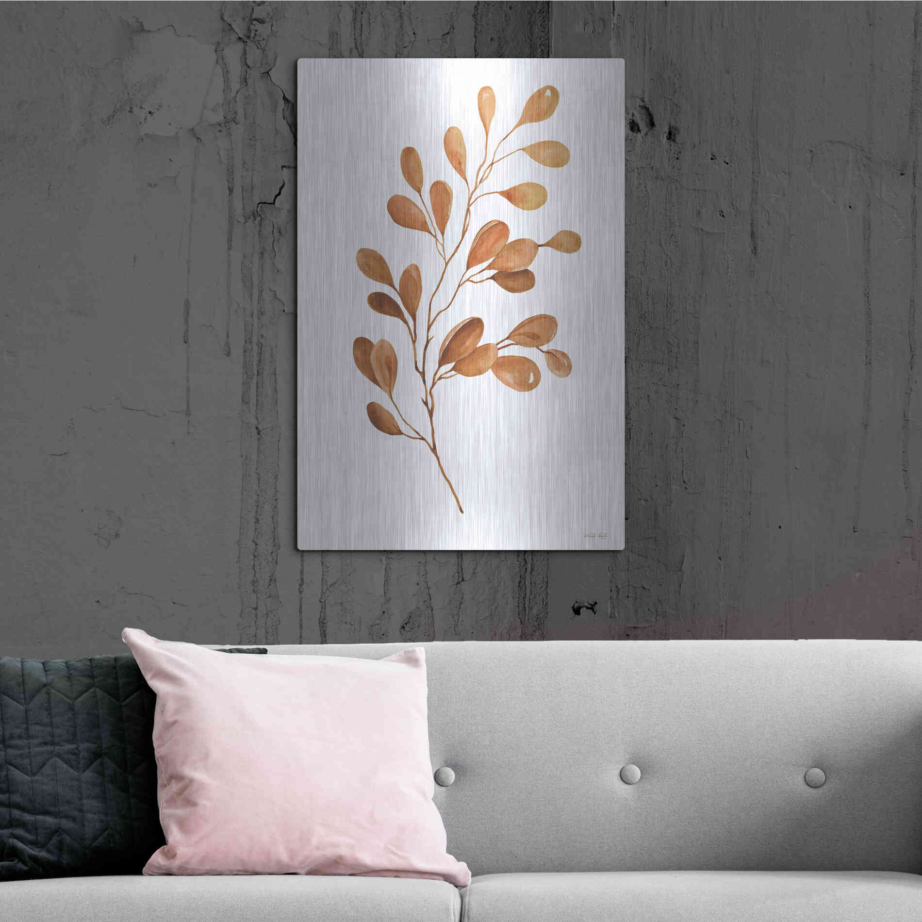 Luxe Metal Art 'Fall Leaf Stem III' by Cindy Jacobs, Metal Wall Art,24x36
