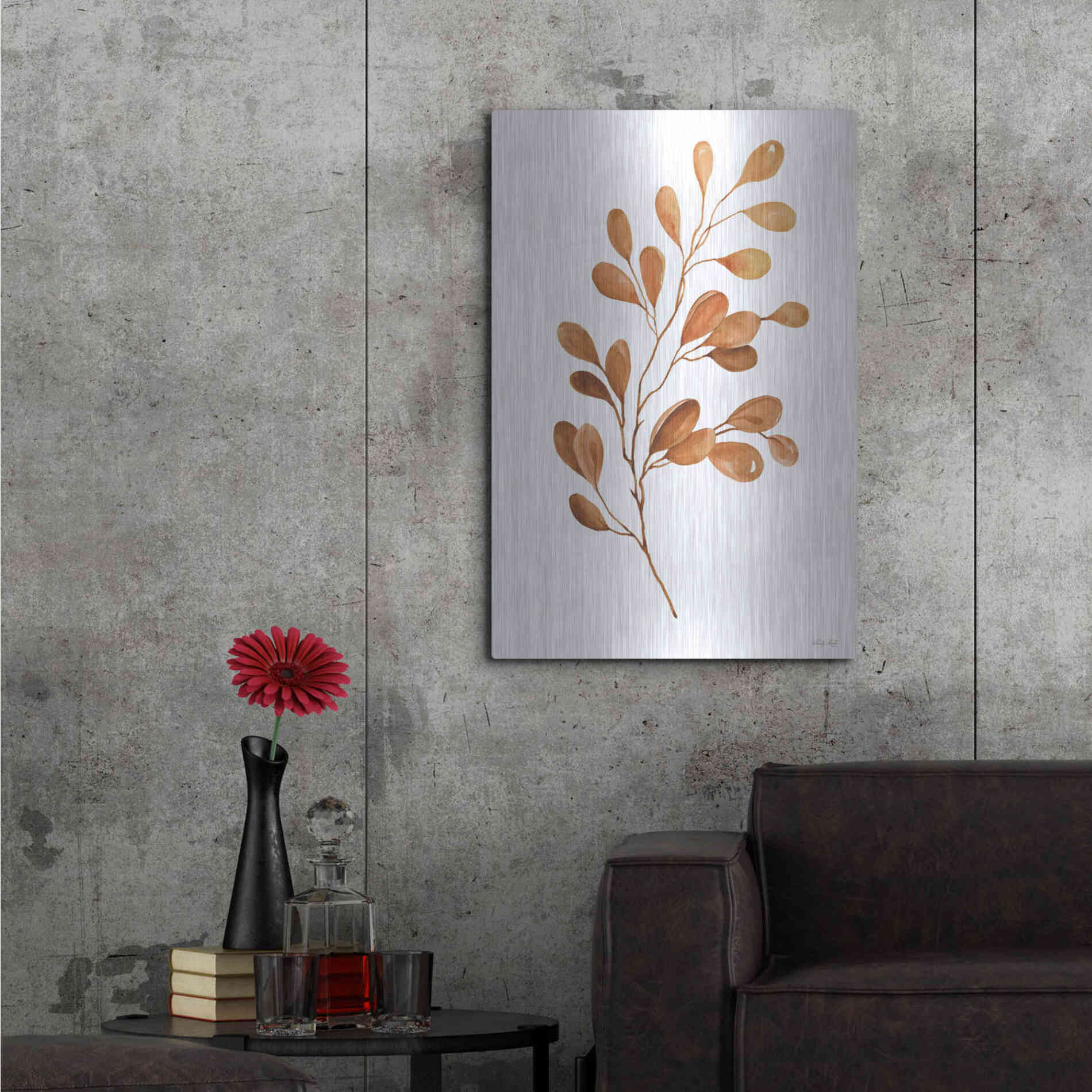 Luxe Metal Art 'Fall Leaf Stem III' by Cindy Jacobs, Metal Wall Art,24x36
