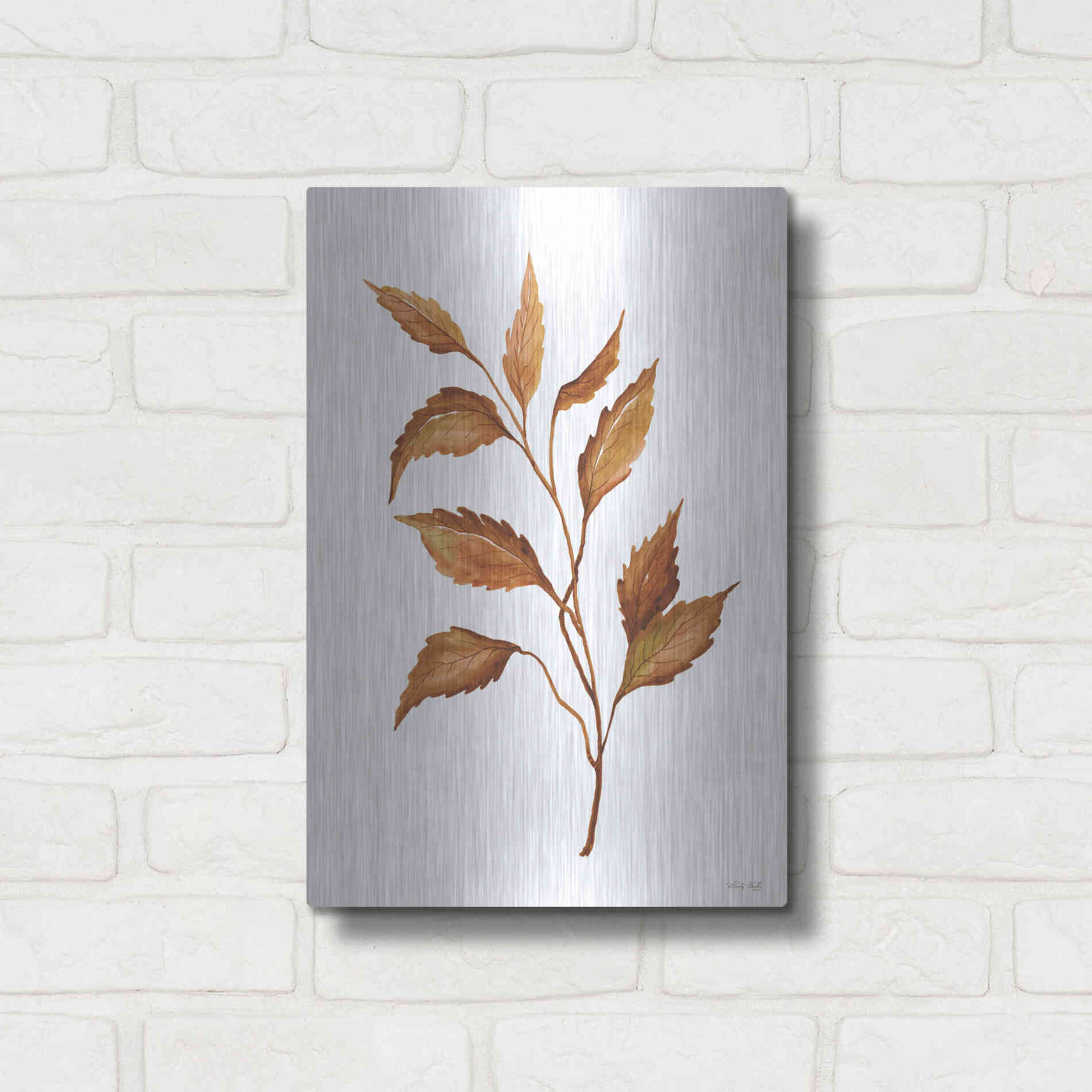 Luxe Metal Art 'Fall Leaf Stem IV' by Cindy Jacobs, Metal Wall Art,12x16